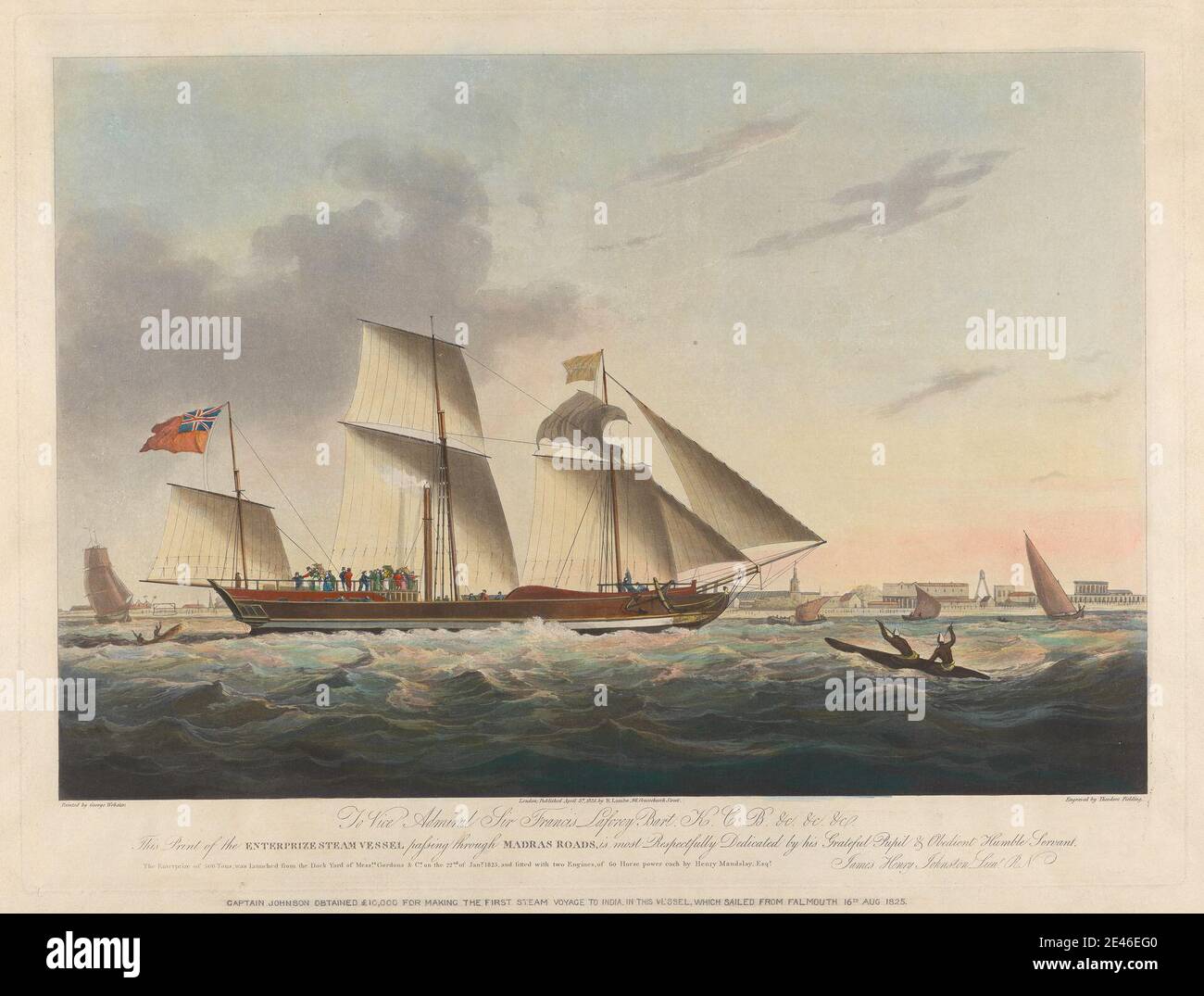 Theodore Henry Adolphus Fielding, 1781â € "1851, Briten, die Enterprize Dampfschiff, vorbei an Madras Straßen, 1825. Aquatinta, handfarbig. Stockfoto