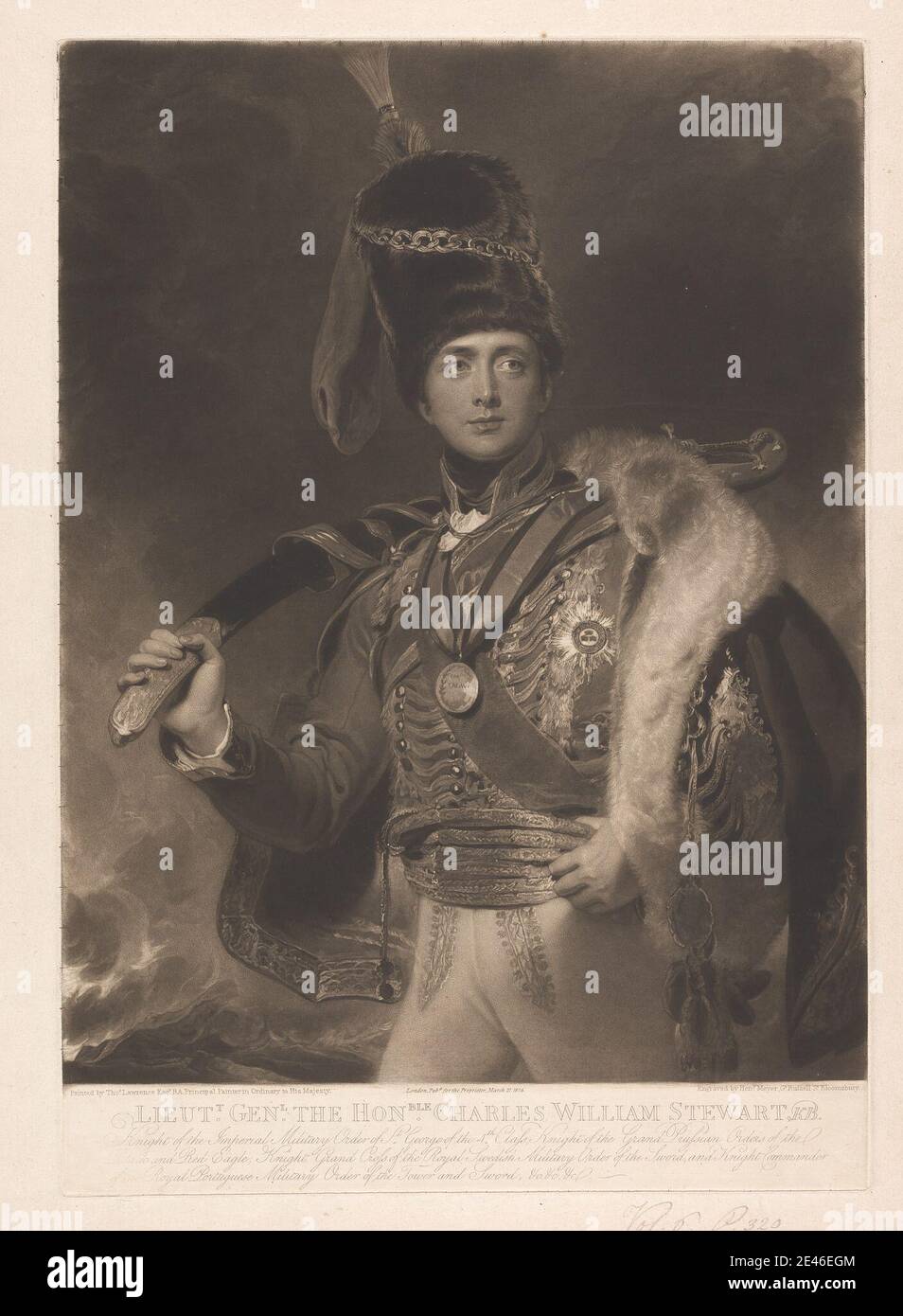 Henry Hoppner Meyer, ca. 1782â €"1847, Briten, Generalleutnant, der ehrenvolle Charles William Stewart, K.B, 1814. Mezzotinta auf Medium, schräg strukturiert, creme, gebeiztes Papier. Stockfoto