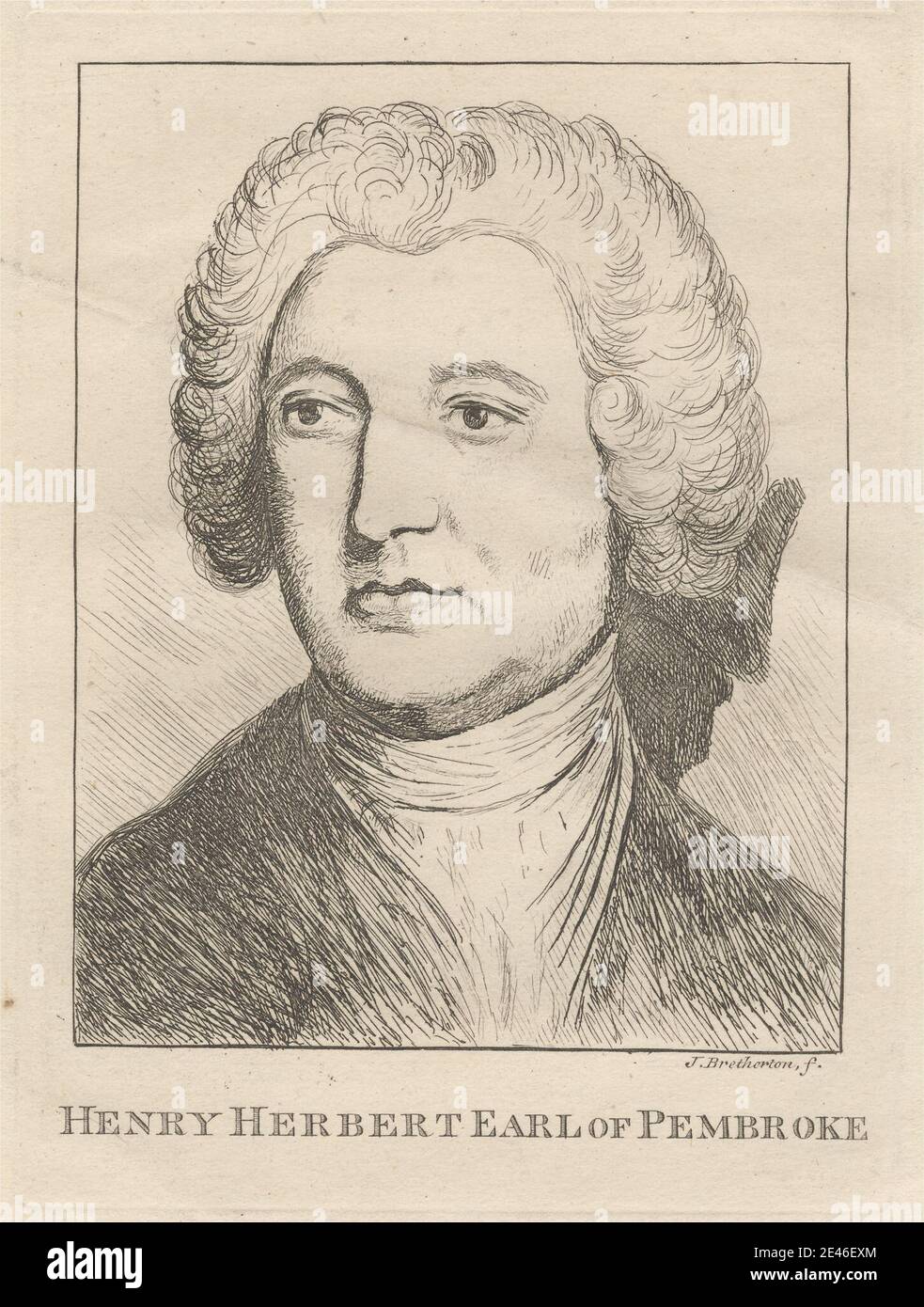 Druck von James Bretherton, ca. 1730â €"1806, Briten, Henry Herbert Earl of Pembroke, 1762. Radierung auf mäßig dickem, mäßig strukturiertem, cremefarbenen Papier. Anekdoten der Malerei in England (1762â € "1780), Architekt, Bogen (Kostümzubehör), Büste, Mantel, Kostüm, earl, Illustration, Mann, Porträt, Walpole, Horatio [Horace], vierte earl of Orford (1717â € "1797), Autor, Politiker und Mäzen der Künste, Perücke. Herbert, Henry, neunten earl of Pembroke und sechsten earl of Montgomery (c.1689â € "1750), Architekt und Mäzen Stockfoto