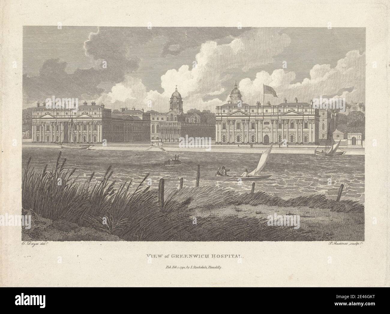 Philip Audinet, 1766â € "1837, britische, Blick auf Greenwich Hospital, 1798. Gravur. Stockfoto