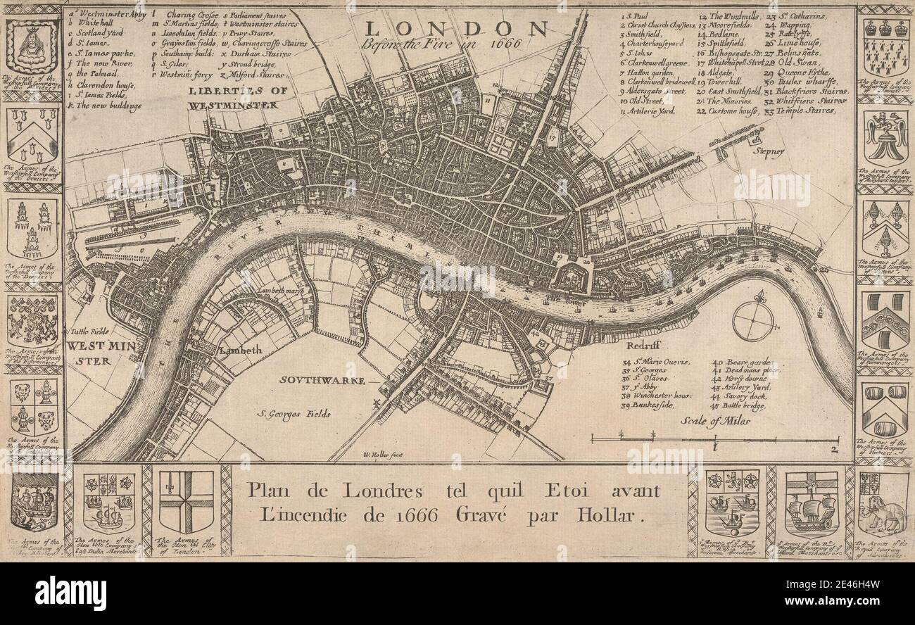 Wenceslaus Hollar, 1607â € "1677, Bohemian, London vor dem Brand im Jahr 1666. Gravur. Stockfoto