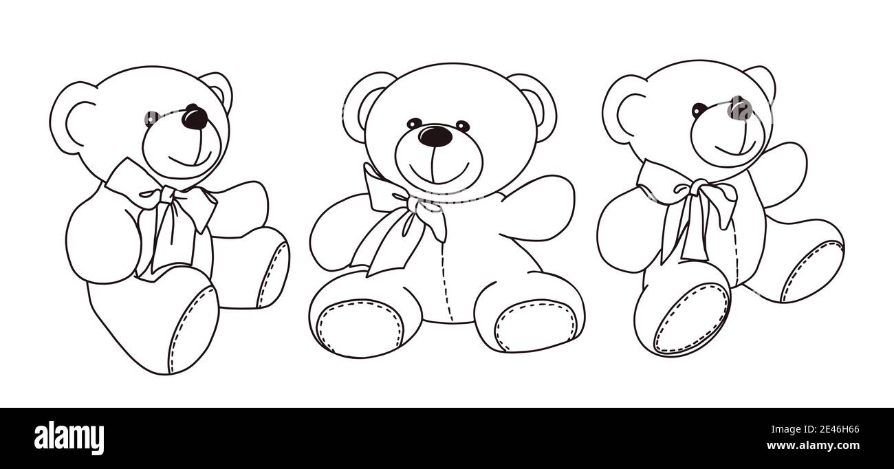 Vektor handgezeichnete Illustration eines niedlichen Teddybären in verschiedenen Posen. Geschenk Spielzeug für Valentinstag, Geburtstag, Weihnachten, Urlaub. Doodle. Stock Vektor