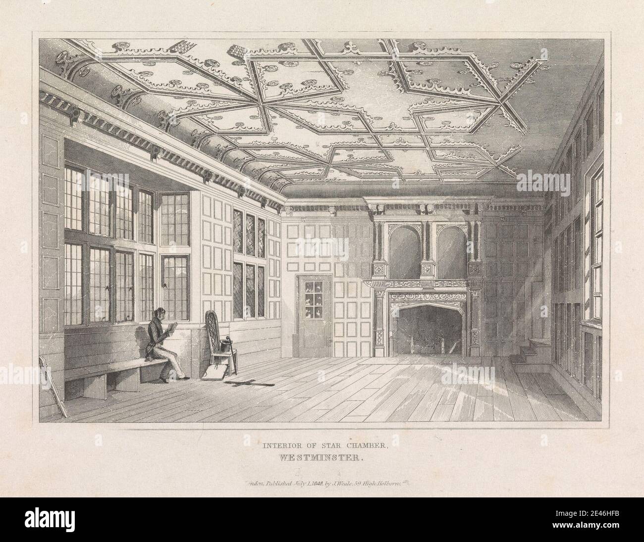Druck gemacht von John Woods, aktive 1836â € "1860, Innere der Star Chamber, Westminster, 1848. Liniengravur auf glattem, mitteldicken, weißen Gewebenpapier. Architektonisches Motiv, Decke, Innenansicht. City of Westminster , England , London , Palace of Westminster , Vereinigtes Königreich Stockfoto