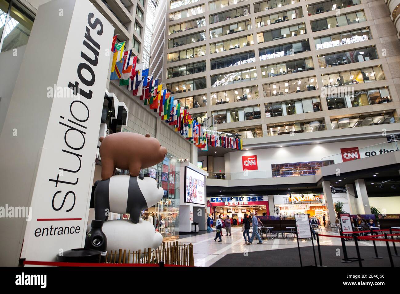 Der Eintritt zu Studiotouren in der Lobby des CNN Center in der Innenstadt von Atlanta, Georgia, USA. Stockfoto