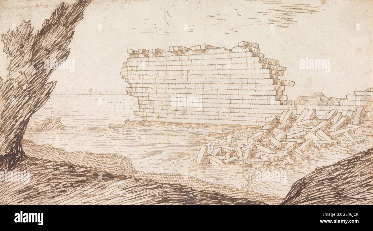 Henry Swinburne, 1743â € "1803, britische, die meisten erheblichen Reste der Mauern von Gnatia, 1777 bis 1778. Feder und braune Tinte, über Graphit auf Medium, mäßig strukturiert, creme, wove Papier, montiert, mäßig dick, leicht strukturiert, creme, wove Papier. Stockfoto