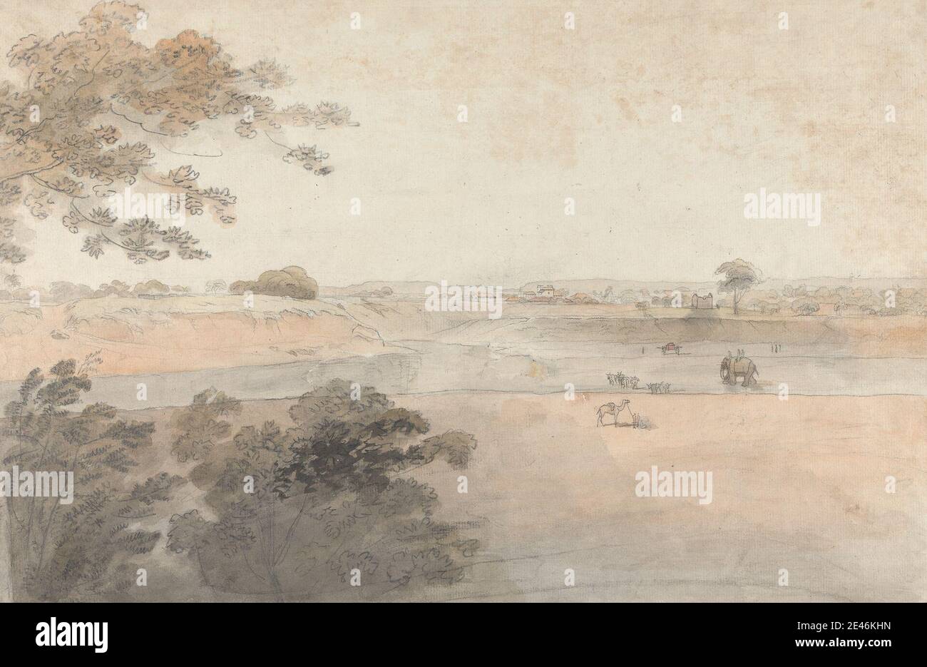 Robert Mabon, gestorben 1798, Brite, Landschaft mit Kamelen und Elefanten, undatiert. Aquarell und Graphit mit Stift und schwarzer Tinte auf mittelschwerem, leicht strukturiertem, cremefarbenen Papier. Stockfoto