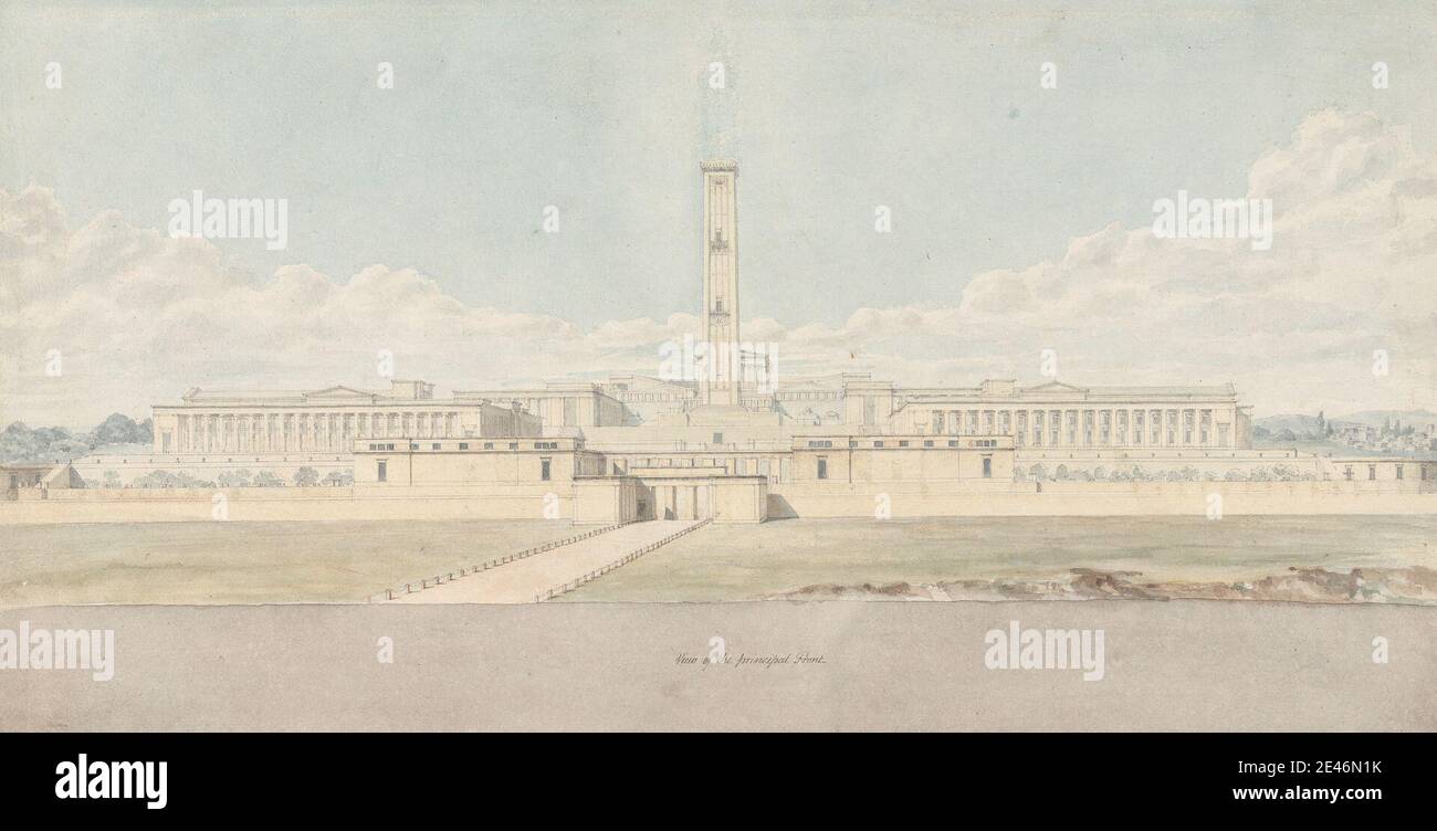 Lewis Vulliamy, 1791â € "1871, britische, Perspektive Blick auf eine phantasievolle Akropolis-Komplex, undated. Graphit und Aquarell auf leicht strukturiertem, mäßig dickem, cremefarbenem Papier. Architektonisches Motiv Stockfoto