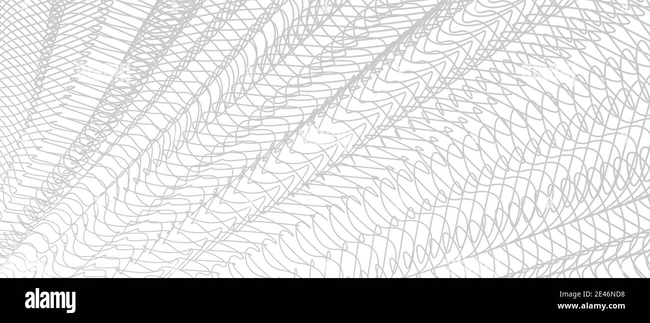 Linienkunst Muster, Textil, Netz, Netzstruktur. Graue verwickelte Linien, verschwingt dünne Kurven. Einfarbiges Streifenmuster. Abstrakter Vektorhintergrund. EPS10 Stock Vektor