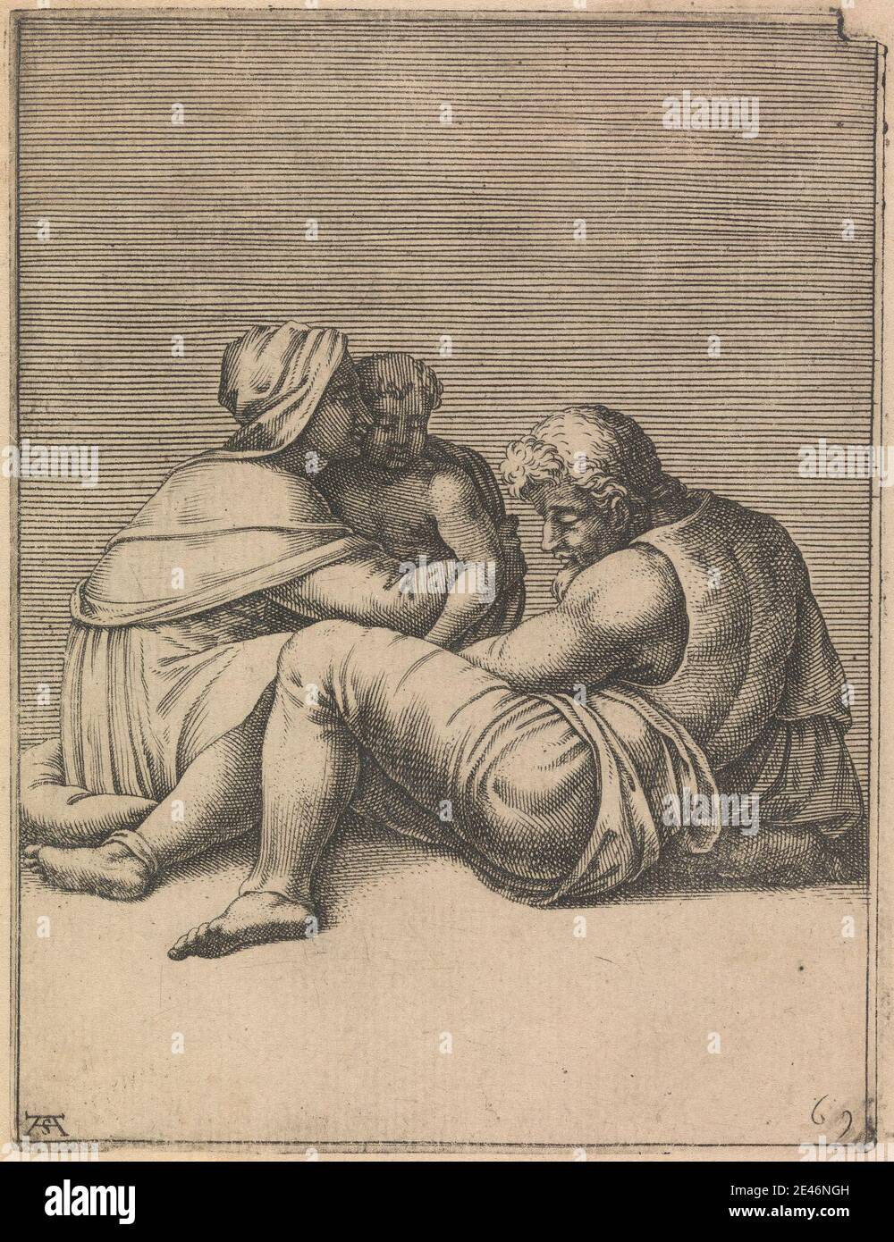 Druck gemacht von Adamo 'Ghisi' Scultori, um 1530–1585, Josiah, Ahnherr Christi, 1550 bis 1585. Gravur auf mittelschwerem, leicht strukturiertem, cremefarbenen Papier. Public Domain Stockfoto
