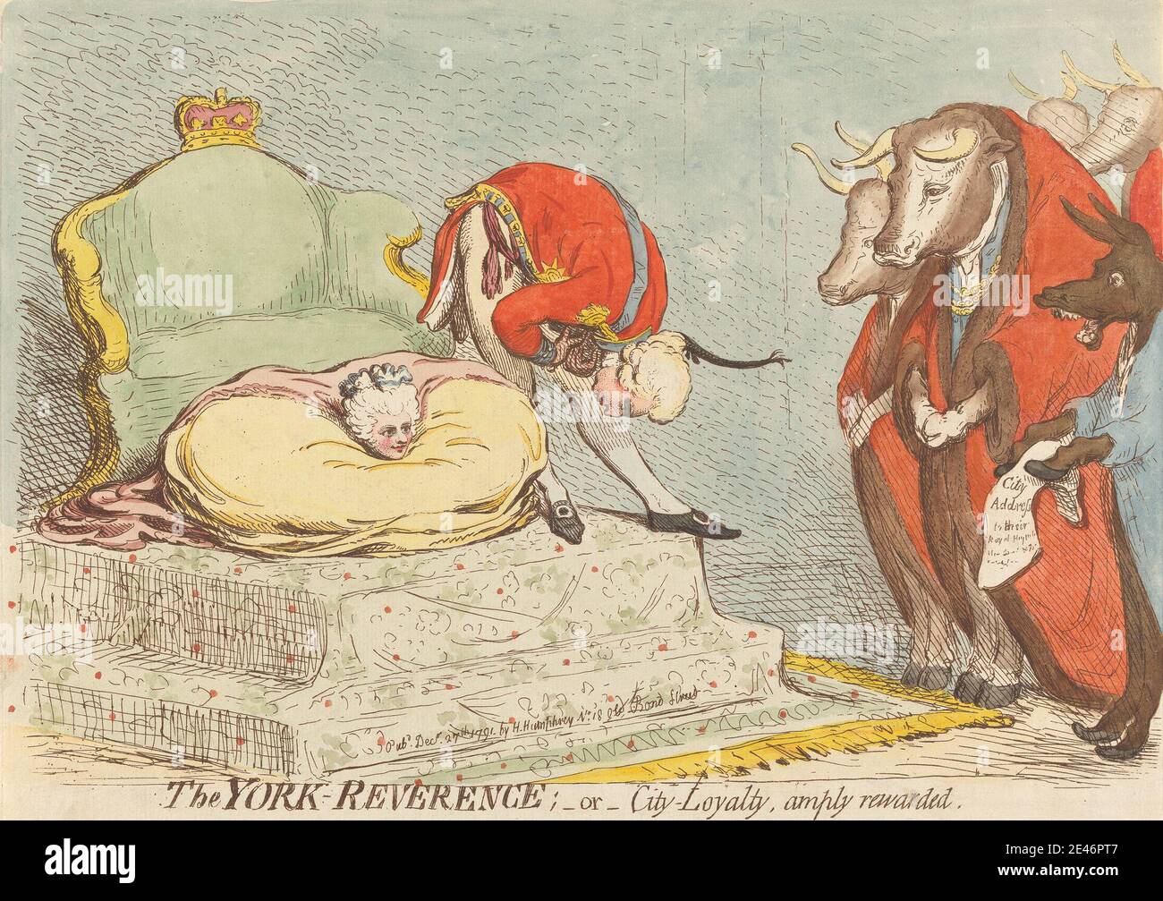 James Gillray, 1757–1815, Brite, The York Reverence; - oder - Stadt - Loyalität reichlich belohnt, 1791. Radierung, handfarbig. Public Domain Stockfoto