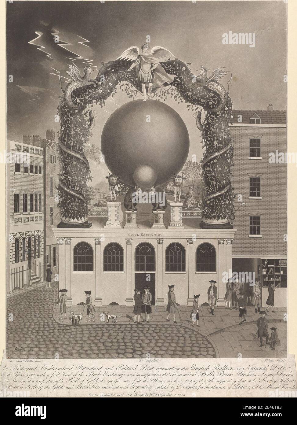 Francis Jukes, 1747–1812, britisch, A Satirical View of the Stock Exchange, 1785. Aquatinta Public Domain Stockfoto
