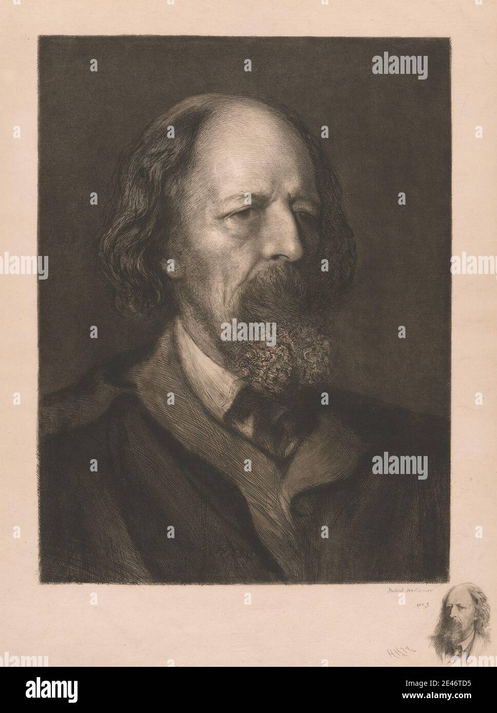 Sir Hubert von Herkomer, 1849–1914, Brite, Alfred, Lord Tennyson, 1879. Radierung auf mittelschwerem, leicht strukturiertem, cremefarbenen Papier. Public Domain Stockfoto