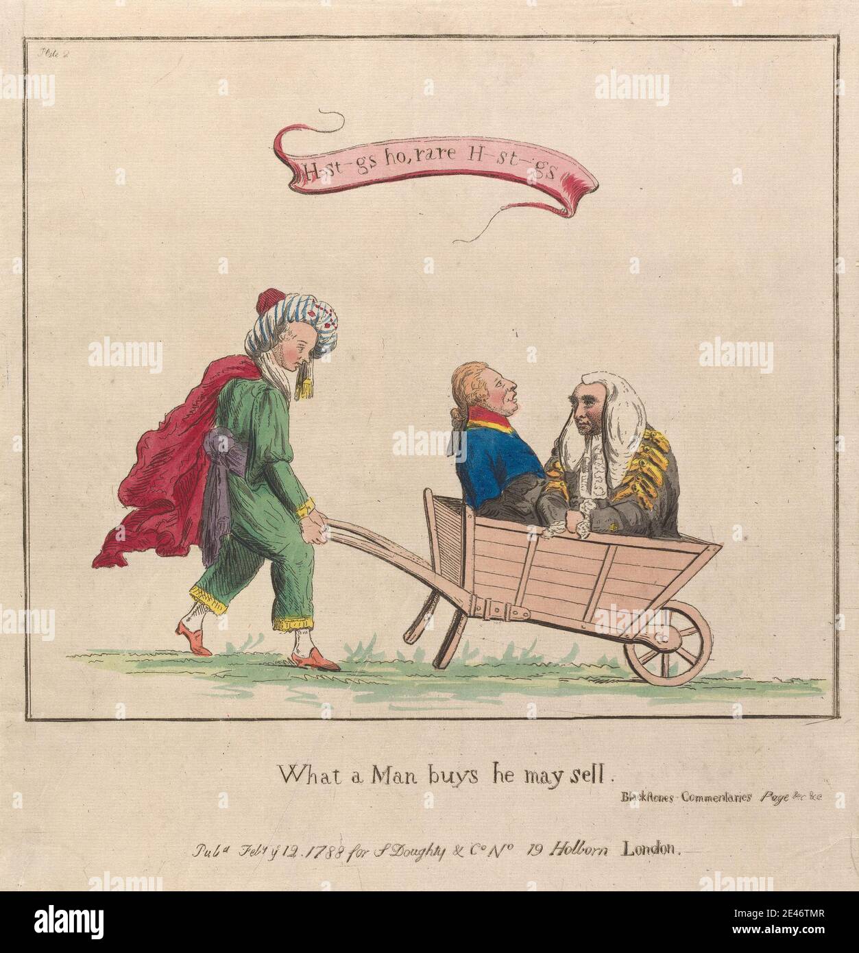 (?) James Gillray, 1757–1815, Brite, What a man Buys He May Sell. Blackstones Kommentarseite. , 1788. Radierung, handfarbig. Public Domain Stockfoto
