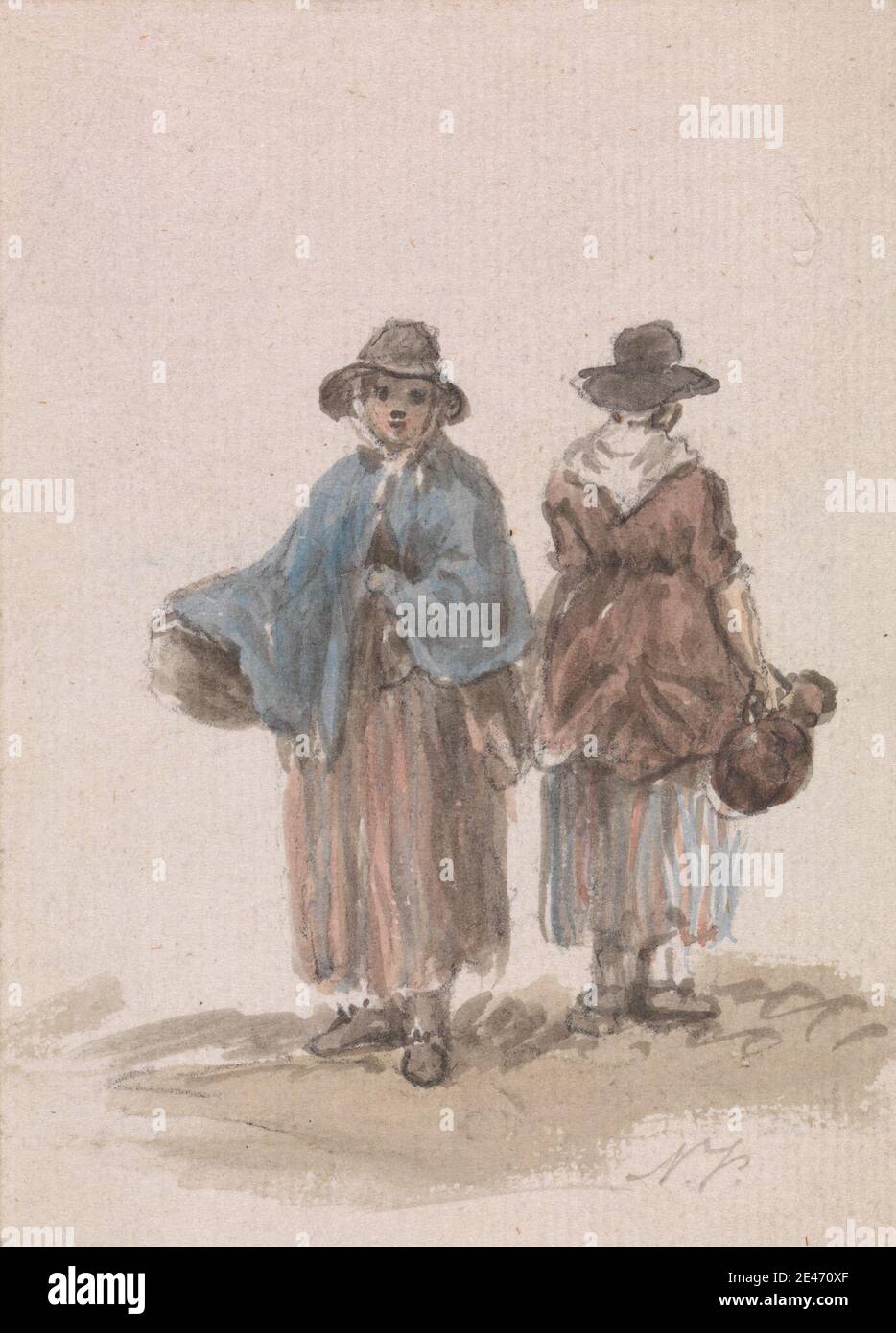 Nicholas Pocock, 1740–1821, Britisch, Welsh Peasant Women, undated. Aquarell über Graphit auf Medium, mäßig strukturiert, gebläute weiße, gedeckte Papier. Figurenstudie, Genresubjekt, Bauern, Waliser, Frauen Stockfoto