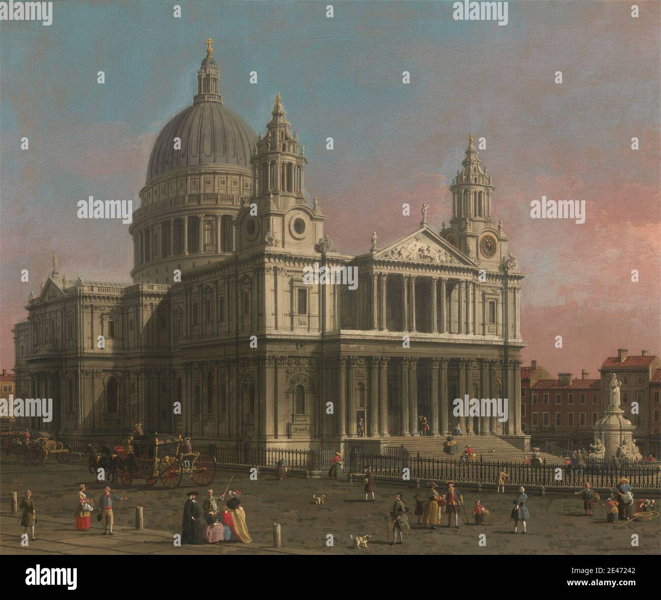 Canaletto, 1697–1768, Venetian, tätig in Großbritannien (1746–55), St. Paul's Cathedral, ca. 1754. Öl auf Leinwand. Architektonisches Thema, Kutschen, Karren, Kathedrale, Kinder, Stadtbild, Uhrturm, Coach, Säulen (architektonische Elemente), Kostüm, Kuppel, Hunde (Tiere), Kuppel, Brunnen, Genre Thema, Pferde (Tiere), Männer, Menschen, Geländer, Skulpturen, Treppen, Statuen, Wandern. City of London , England , Europa , Greater London , London , St. Paul's Cathedral , Vereinigtes Königreich Stockfoto