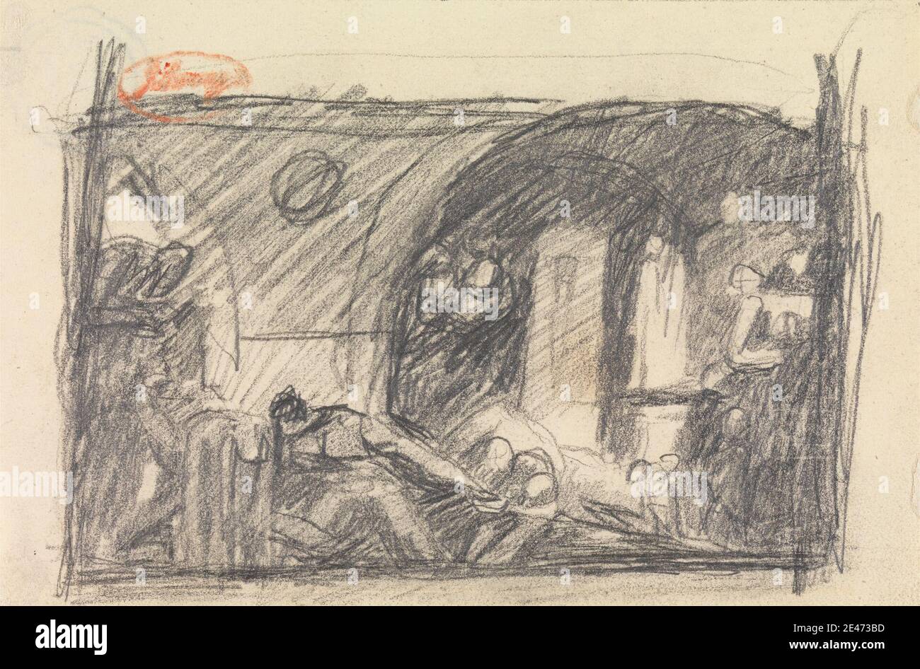 George Romney, 1734–1802, Brite, Gefängnisszene, zwischen 1749 und 1802. Graphit auf Medium, leicht strukturiert, cremefarbene Wove Papier. Strafanstalt, dunkel, Genre Thema, Gefängnis, Gefängnis Stockfoto