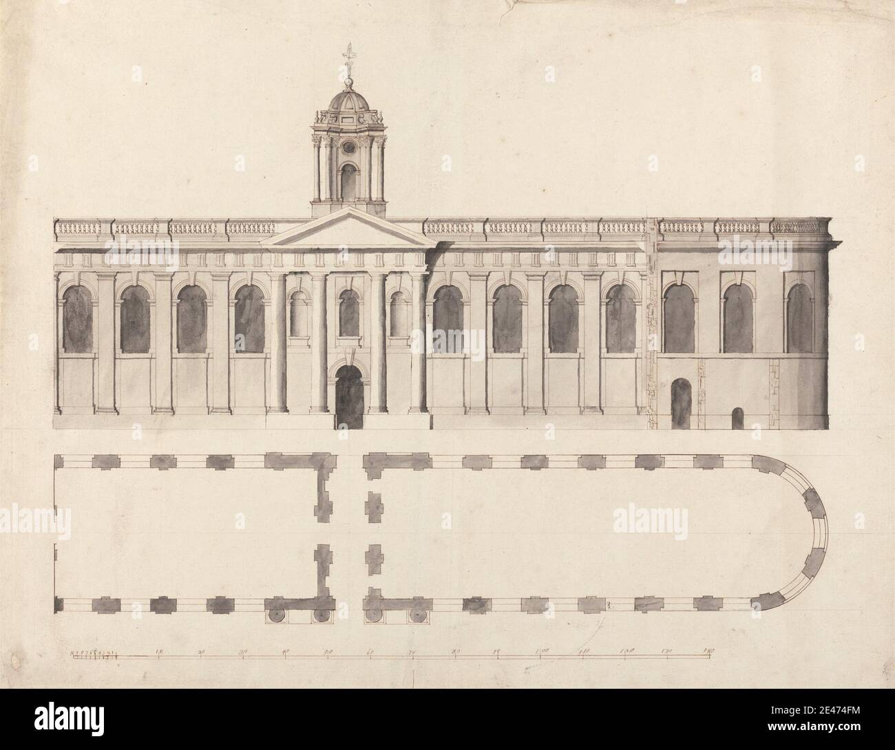 William Townesend 1676 1739 Britisch Queen S College Oxford Plan And Elevation Of Hall And Chapel Undated Stift Und Braune Tinte Und Grau Waschen Auf Medium Leicht Strukturiert Geblaute Weisse Papier Gelegt Architektonische Thema