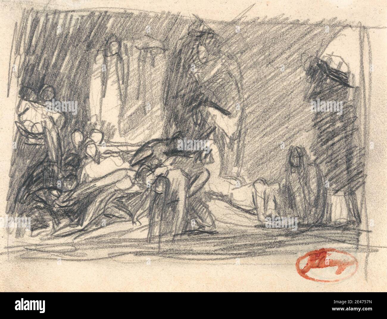 George Romney, 1734–1802, britisch, Howard Visiting a Prison, undated. Graphit auf Medium, leicht strukturiert, cremefarben gewebt Papier. Strafanstalt , dunkel , historisches Thema , Gefängnis , erhaben Stockfoto