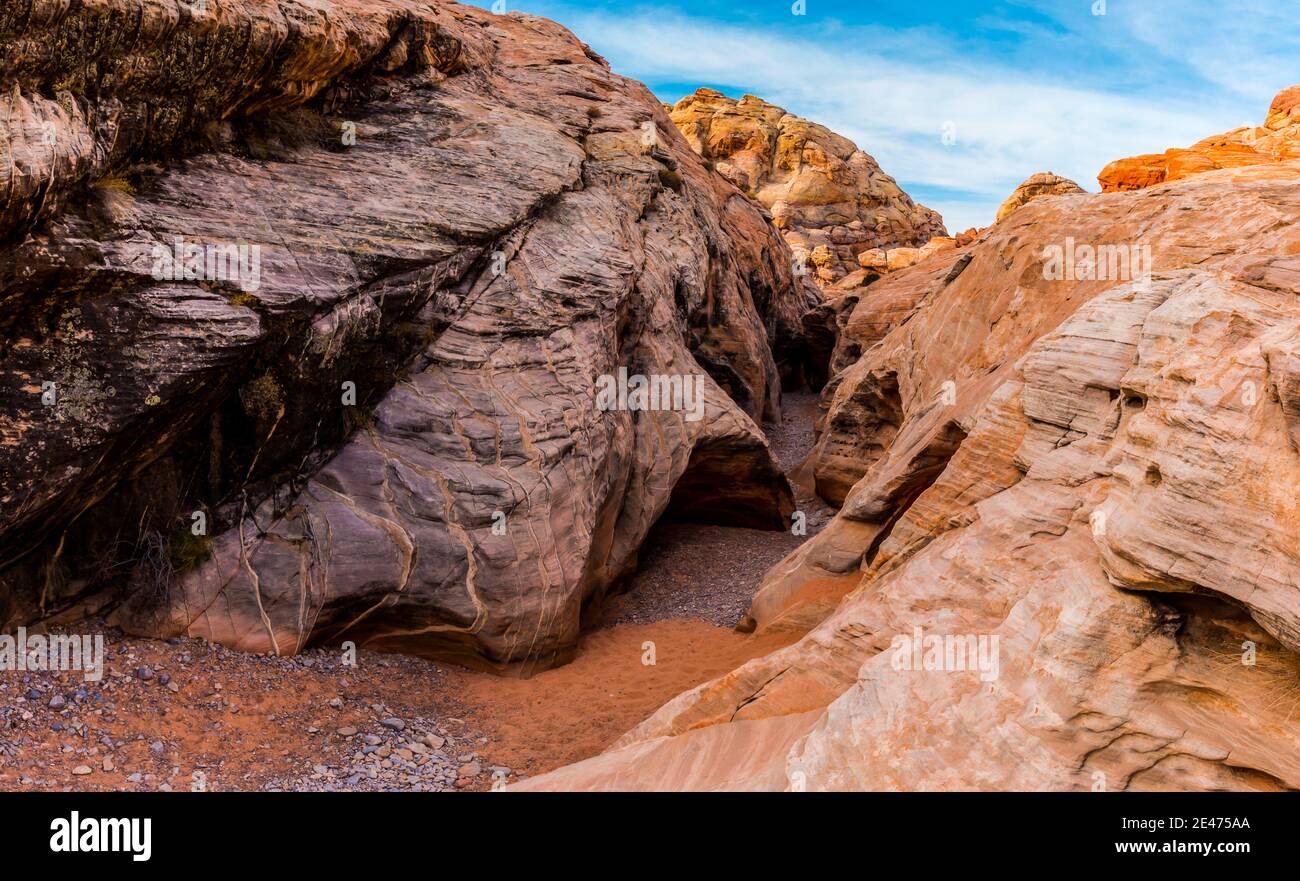 Pastell Walled Slot Canyon in Kaolin Wash, Valley of Fire State Park, Nevada, USA Stockfoto