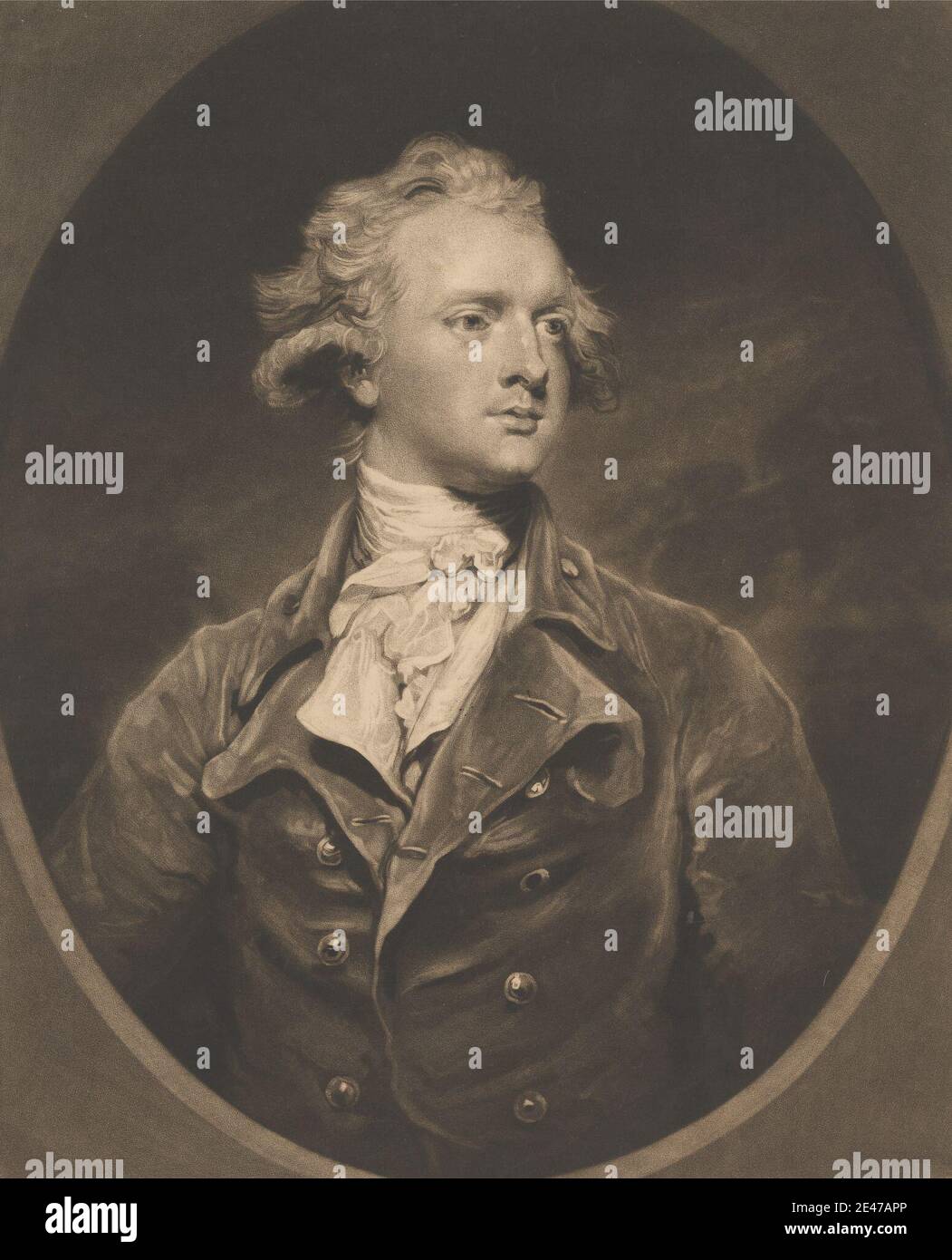 Druck von John Jones, ca. 1745–1797, Britischer Sir Abraham Hume, Bart. F.R.S, 1783. Mezzotinta auf Medium, leicht strukturiert, beige, gebeiges Papier. Hume, Sir Abraham, zweiter Baronet (1749–1838), Sammler von Kunst und Edelsteinen Stockfoto