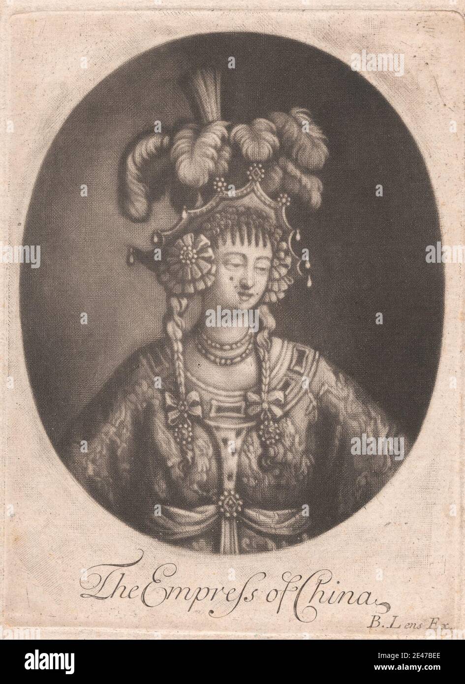 Druck von Bernard Lens, 1659–1725, Britisch, die Kaiserin von China, undatiert. Mezzotinta auf mäßig dickem, mäßig strukturiertem, cremefarbenen Papier. Public Domain Stockfoto