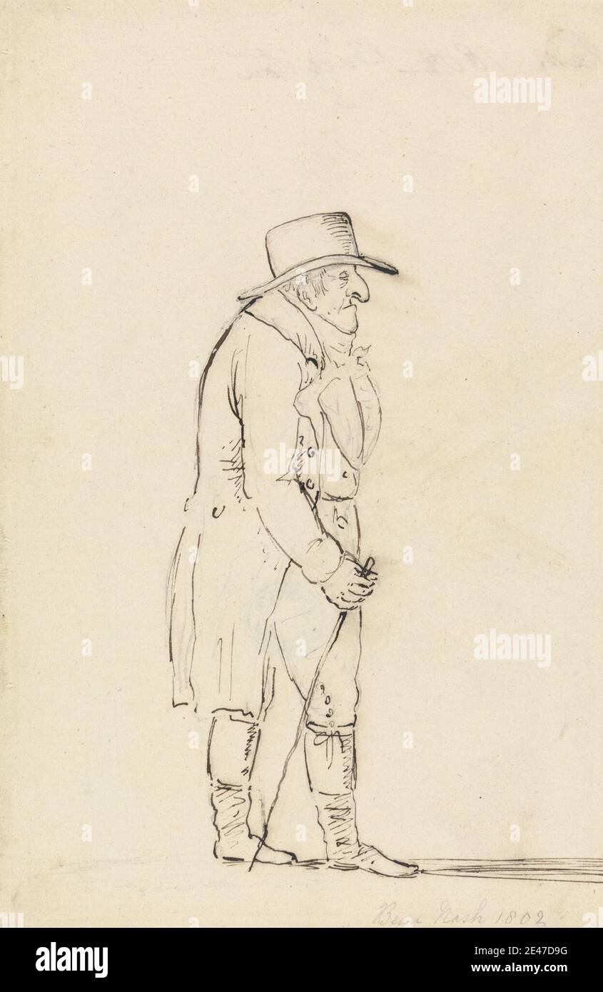 Robert, Frankland, baronet, 1784–1849, britisch, Karikatur von Beau Nash, 1802. Stift, braune Tinte und Graphit auf Medium, leicht strukturiert, cremefarbenen Papier. Rohr, Karikatur, Mantel, ältere Menschen Stockfoto