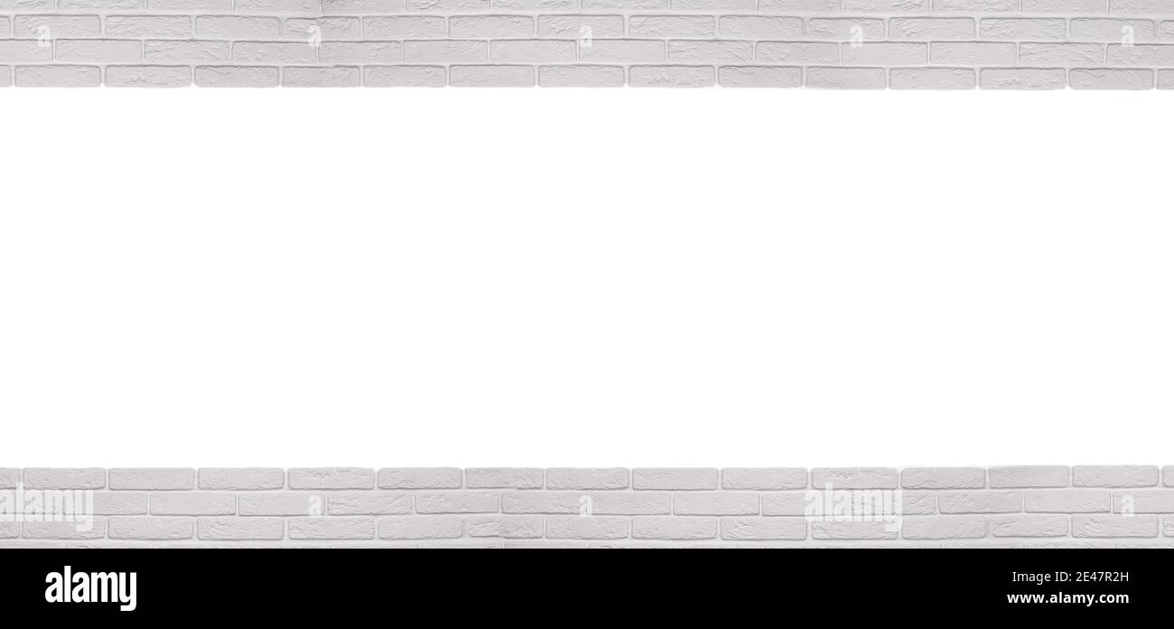 Weißes Banner mit Platz zum Kopieren auf einem weißen Backsteinwand-Hintergrund. Stockfoto
