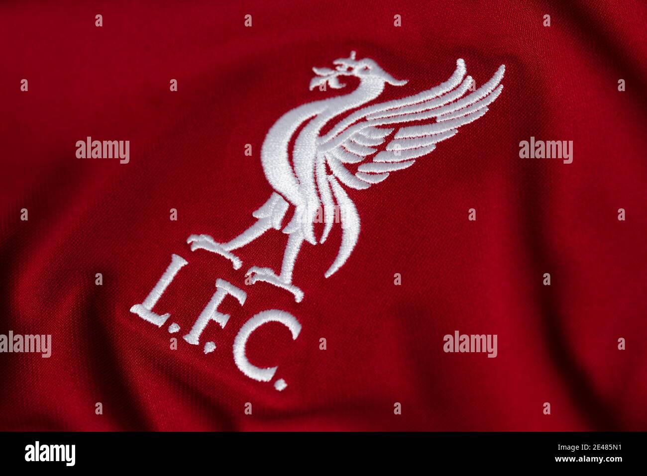 Nahaufnahme des FC Liverpool Trikots 2020/21 Stockfoto
