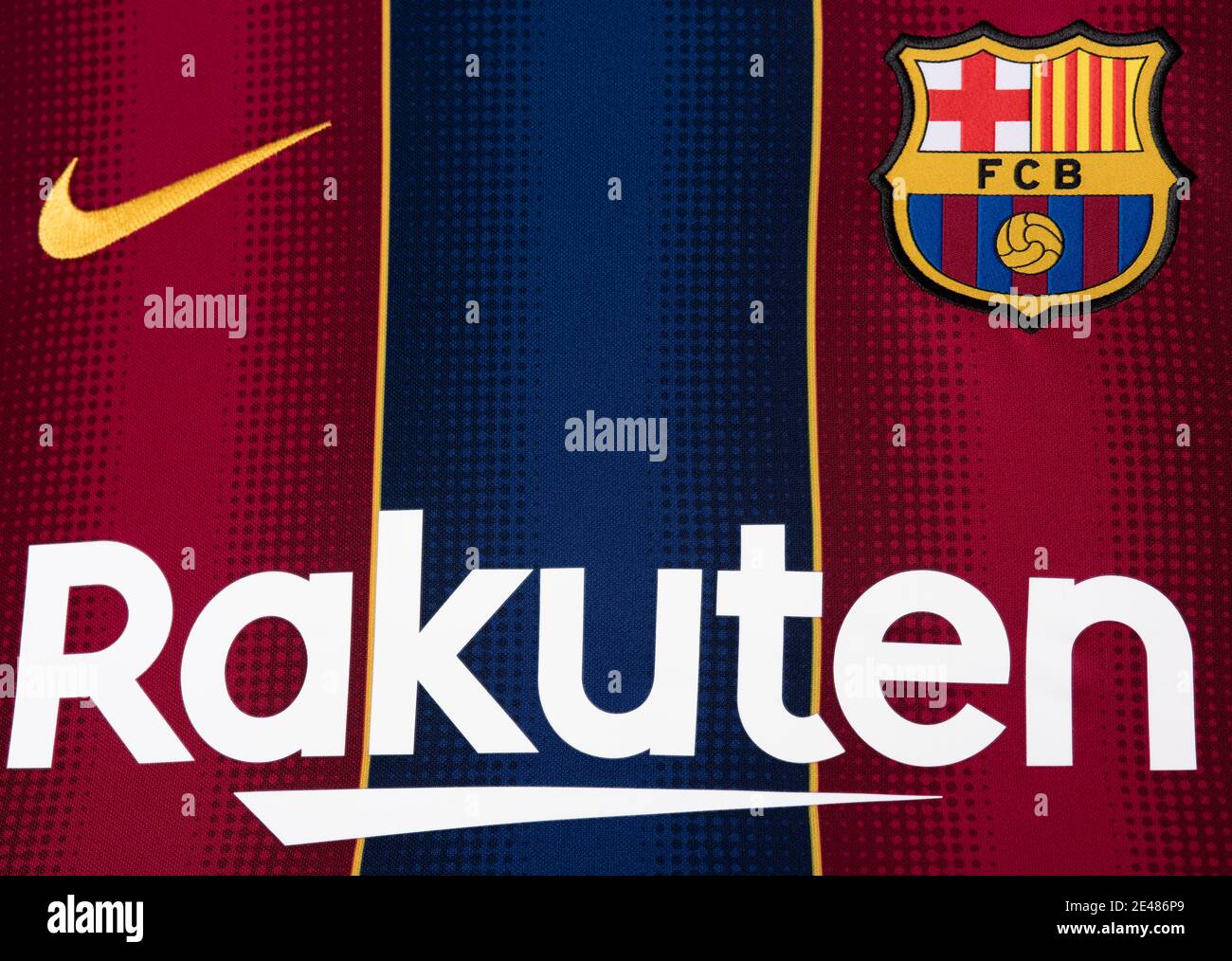 Nahaufnahme des FC Barcelona Trikots 2020/21 Stockfoto