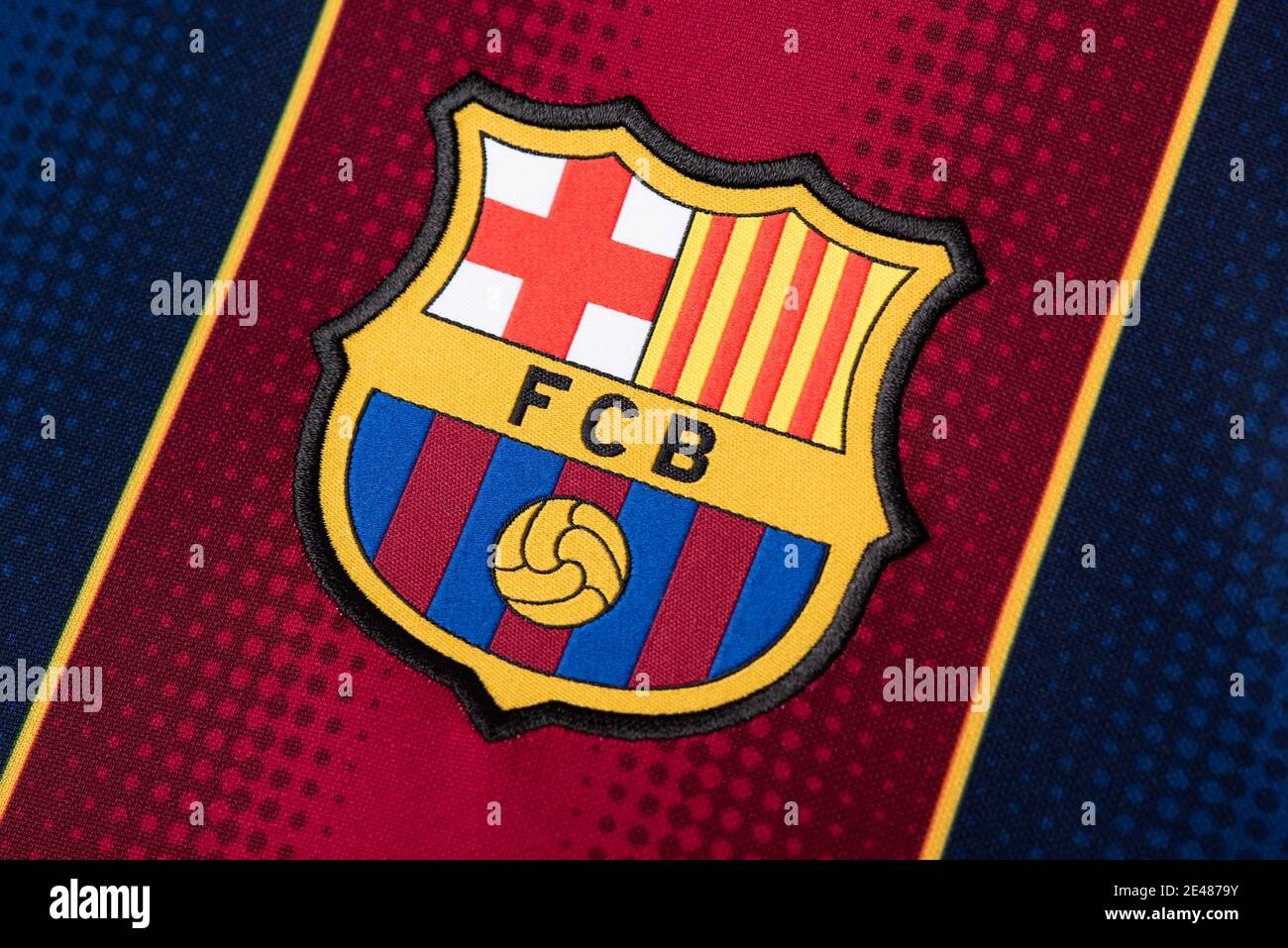 Nahaufnahme des FC Barcelona Trikots 2020/21 Stockfoto