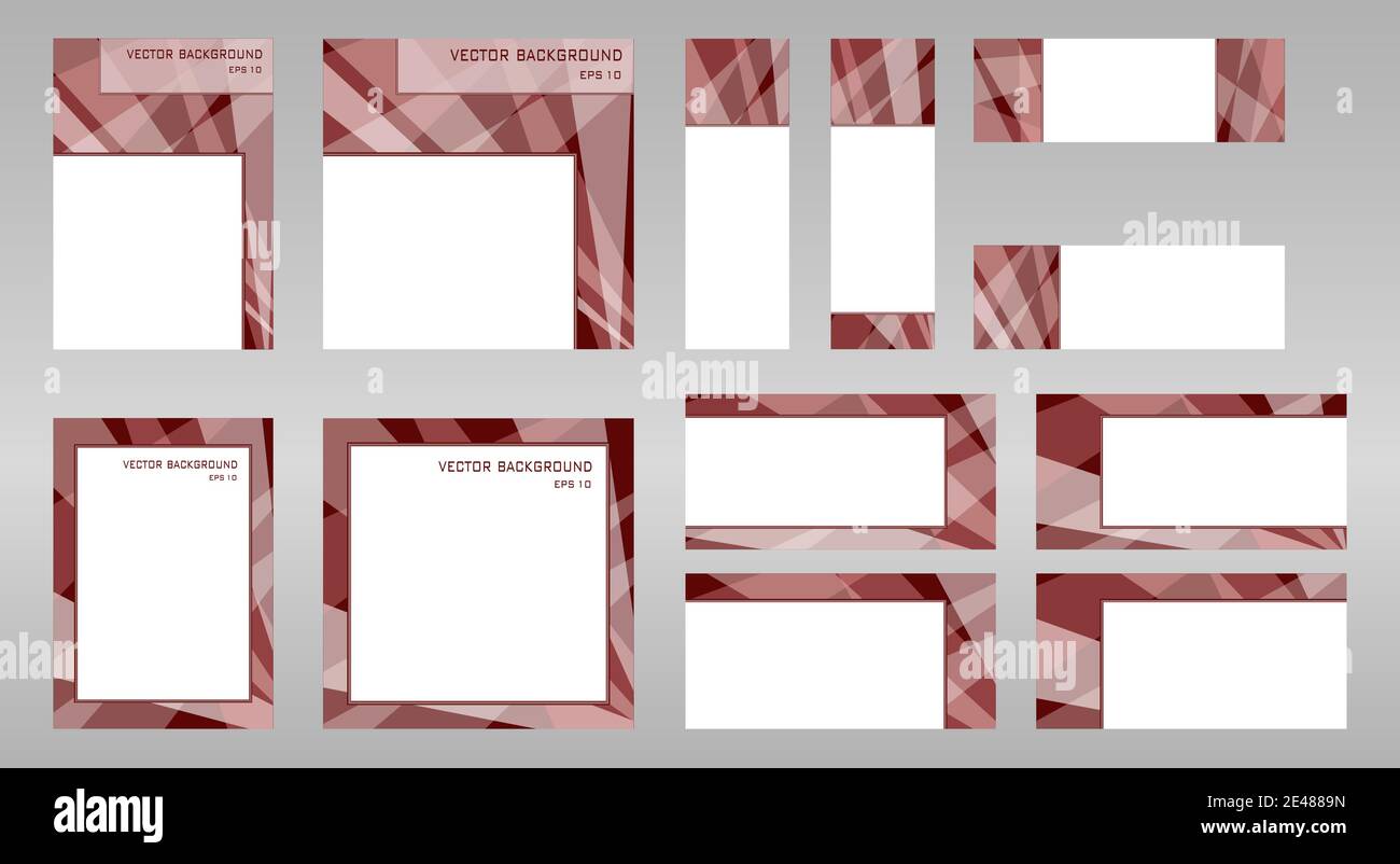 Große Reihe von Layouts in Schokoladenfarben. Deckblätter A4, quadratische Schablone, 8 Banner mit Textplatz. Flaches geometrisches Muster. Abstrakter Vektorhintergrund. EPS10 Stock Vektor