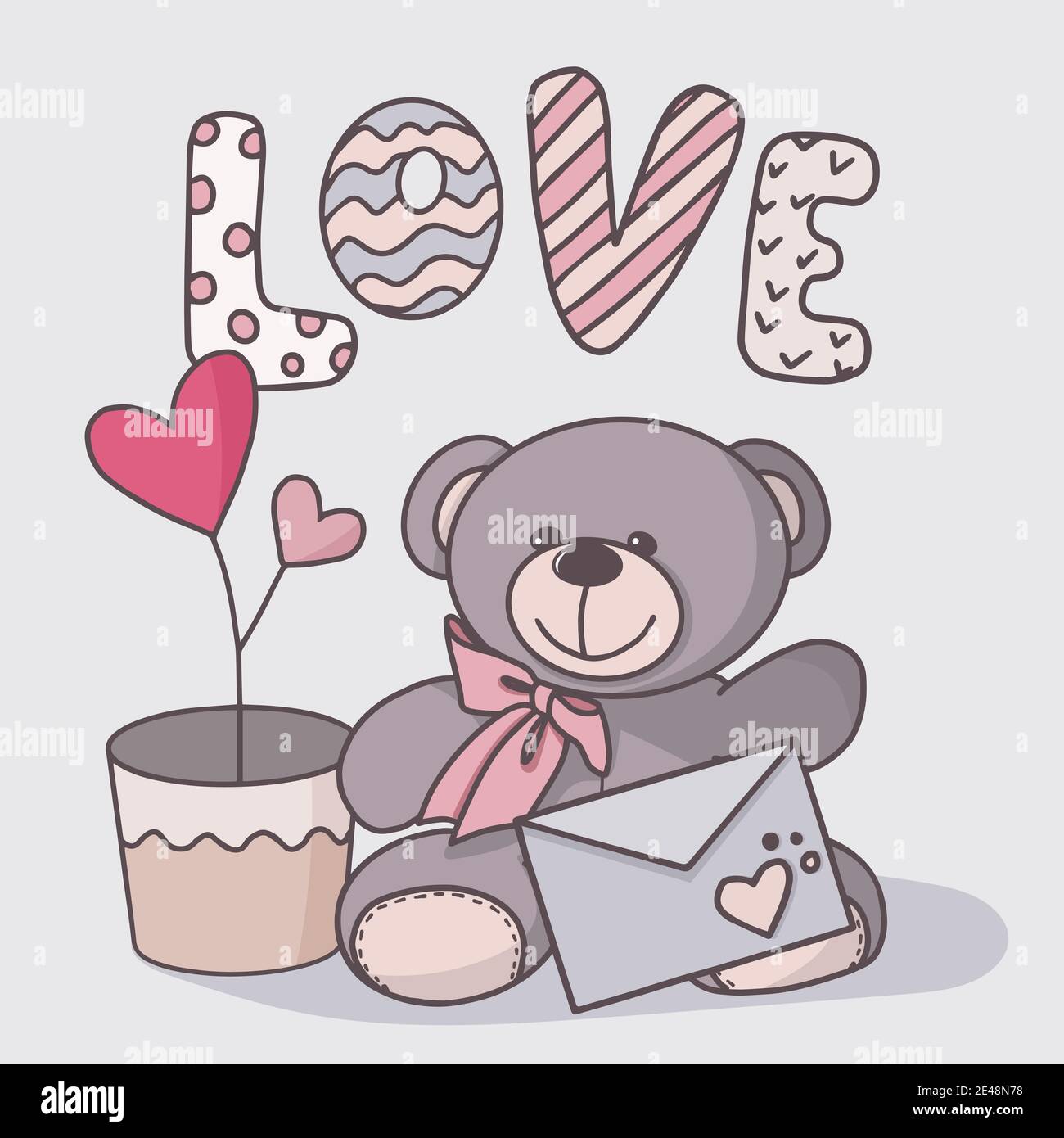 Vektor handgezeichnete Illustration eines niedlichen Teddybären. Grußkarte für Valentinstag, Geburtstag, Feiertag. Doodle. Stock Vektor