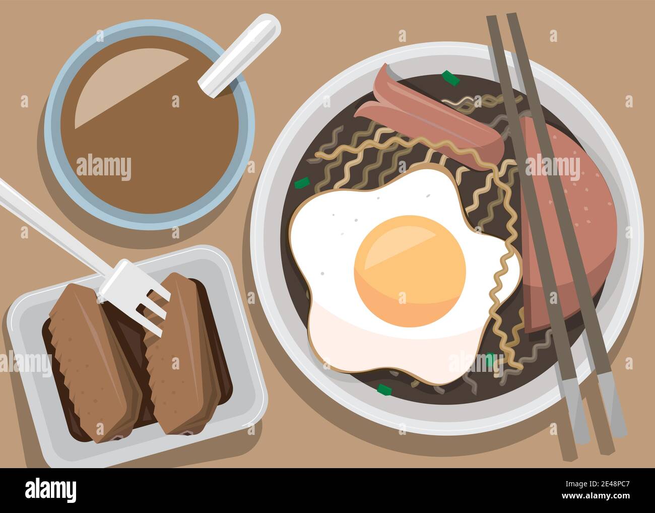 Grafische Darstellung eines typischen Frühstücks im Hong Kong-Stil Nudelgericht Stock Vektor