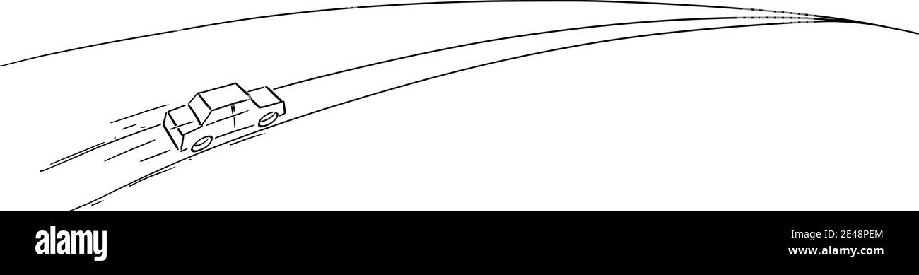 Auto bewegt sich auf der Runde weit hinter dem Horizont, konzeptuelle Bild, Vektor-Cartoon-Illustration. Stock Vektor