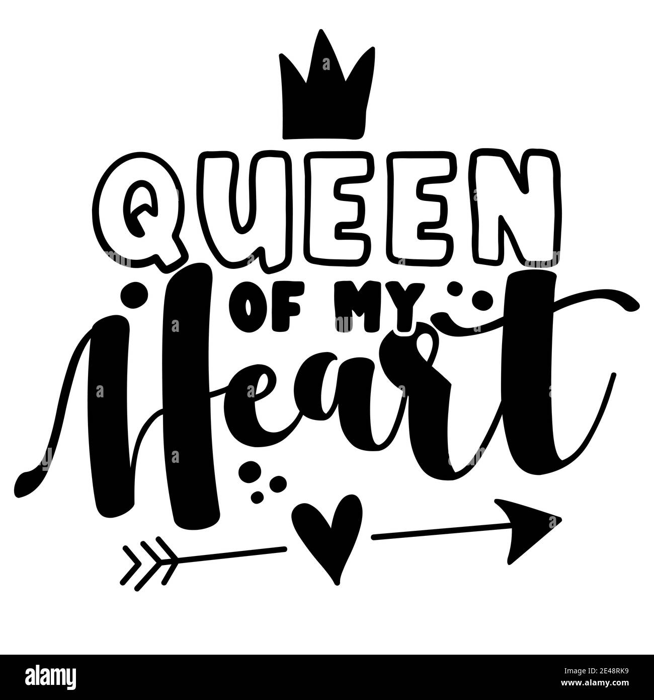 Queen of My Heart - Cute Kalligraphie Phrase für Valentinstag. Handgezeichnete Schriftzüge für schöne Grußkarten, Einladungen. Gut für T-Shirt, Becher, Stock Vektor