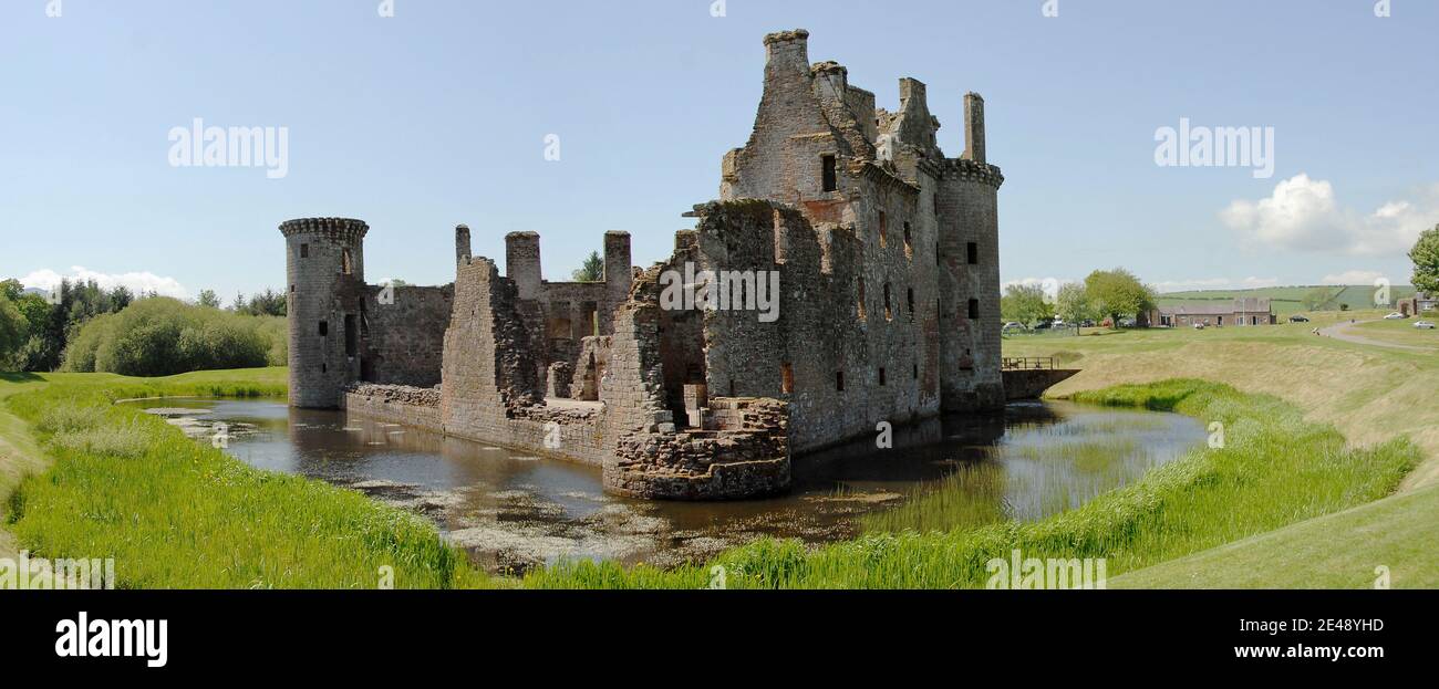 Caerlaverock Burgruine Panorama Stockfoto