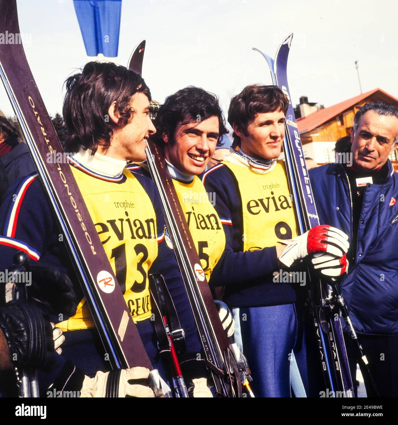 Alain Penz, Bernard Russel und Henri Brechu, französischer Ski-Mann, Frankreich, 1970 Stockfoto