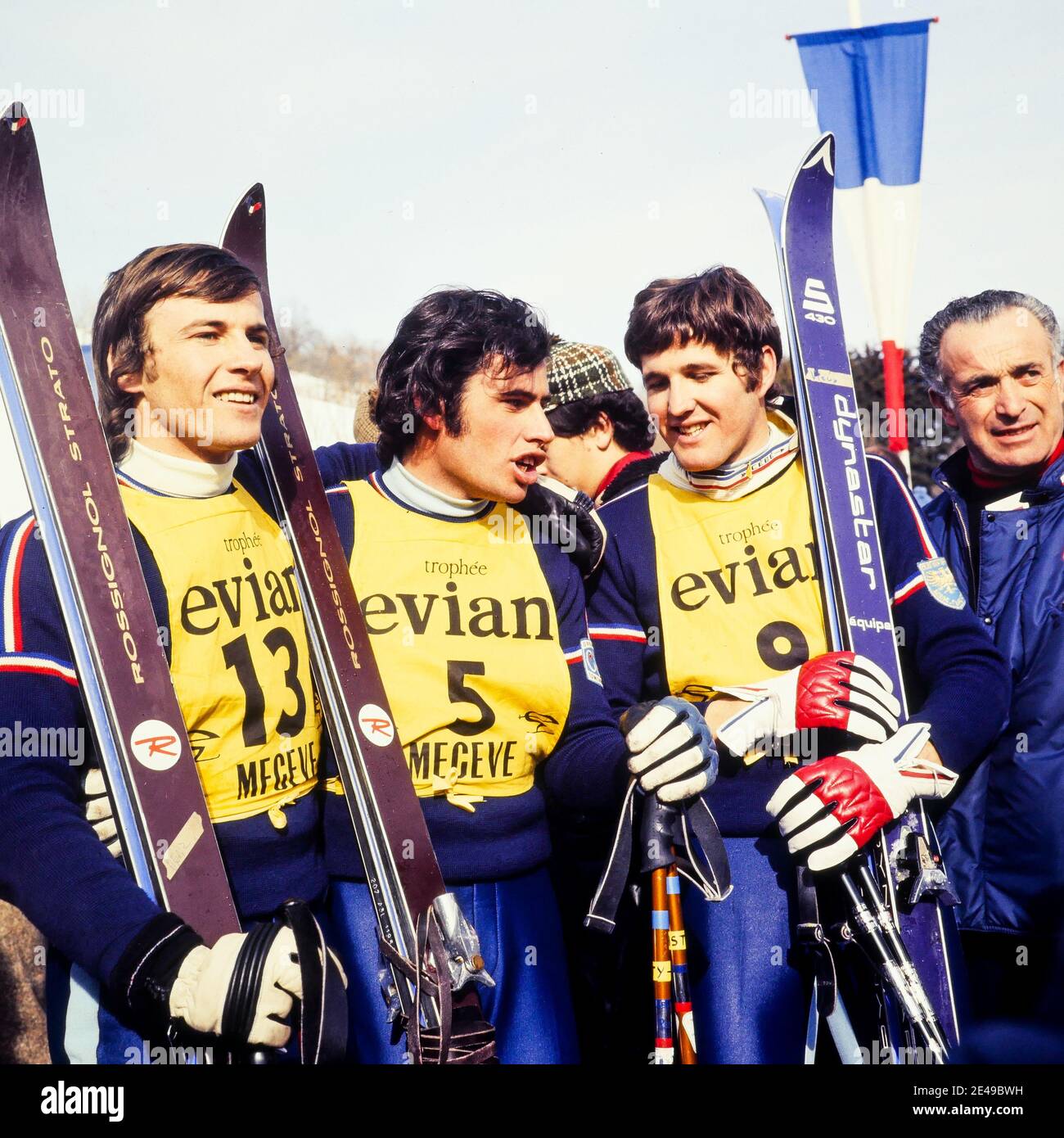 Alain Penz, Bernard Russel und Henri Brechu, französischer Ski-Mann, Frankreich, 1970 Stockfoto