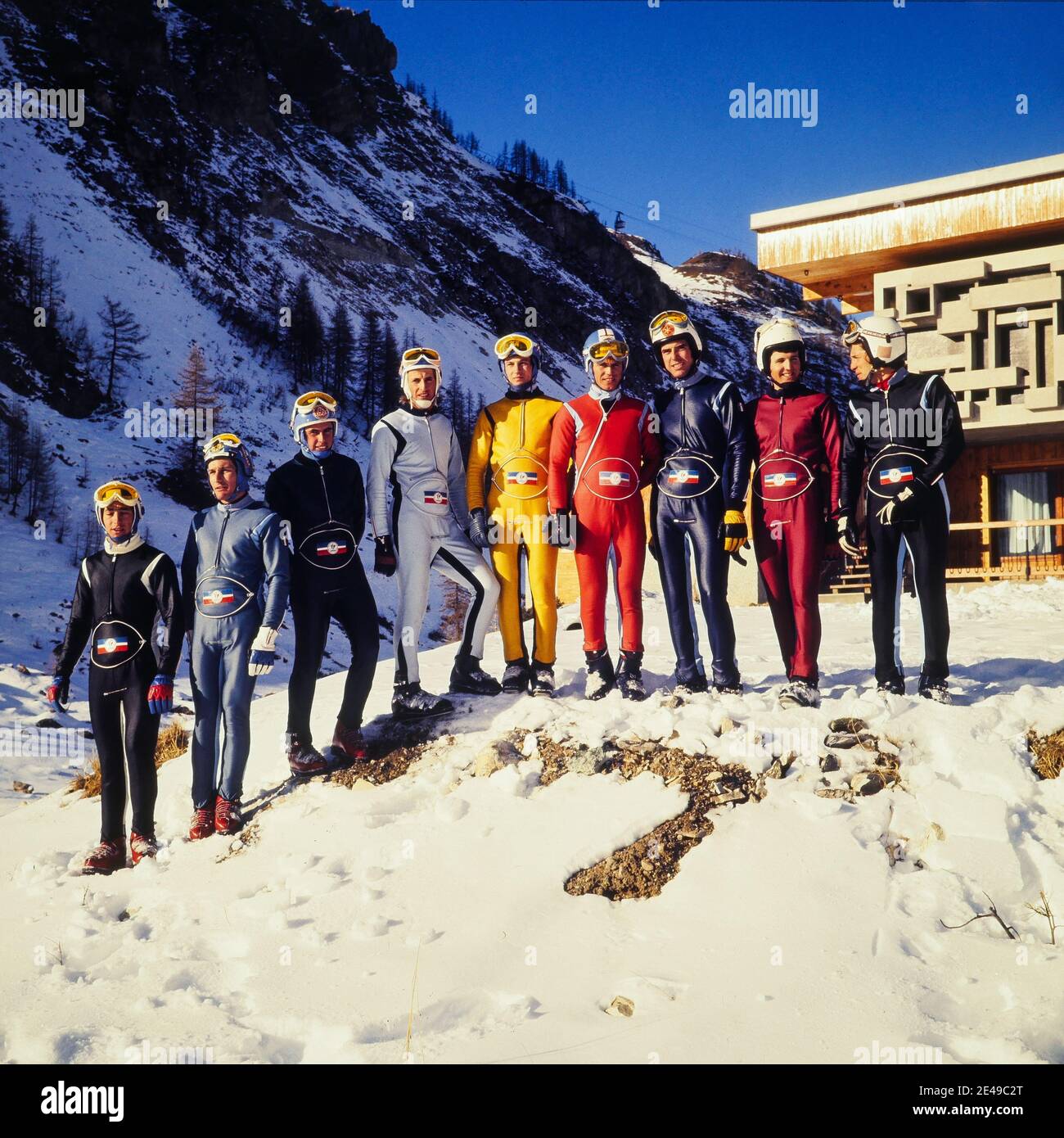 Französisches Ski-Team, Criterium de la Première Neige, Frankreich, Dezember 1970 Stockfoto