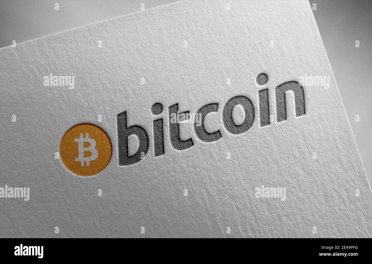 Bitcoin-Logo auf Papiertextur-Illustration Stockfoto