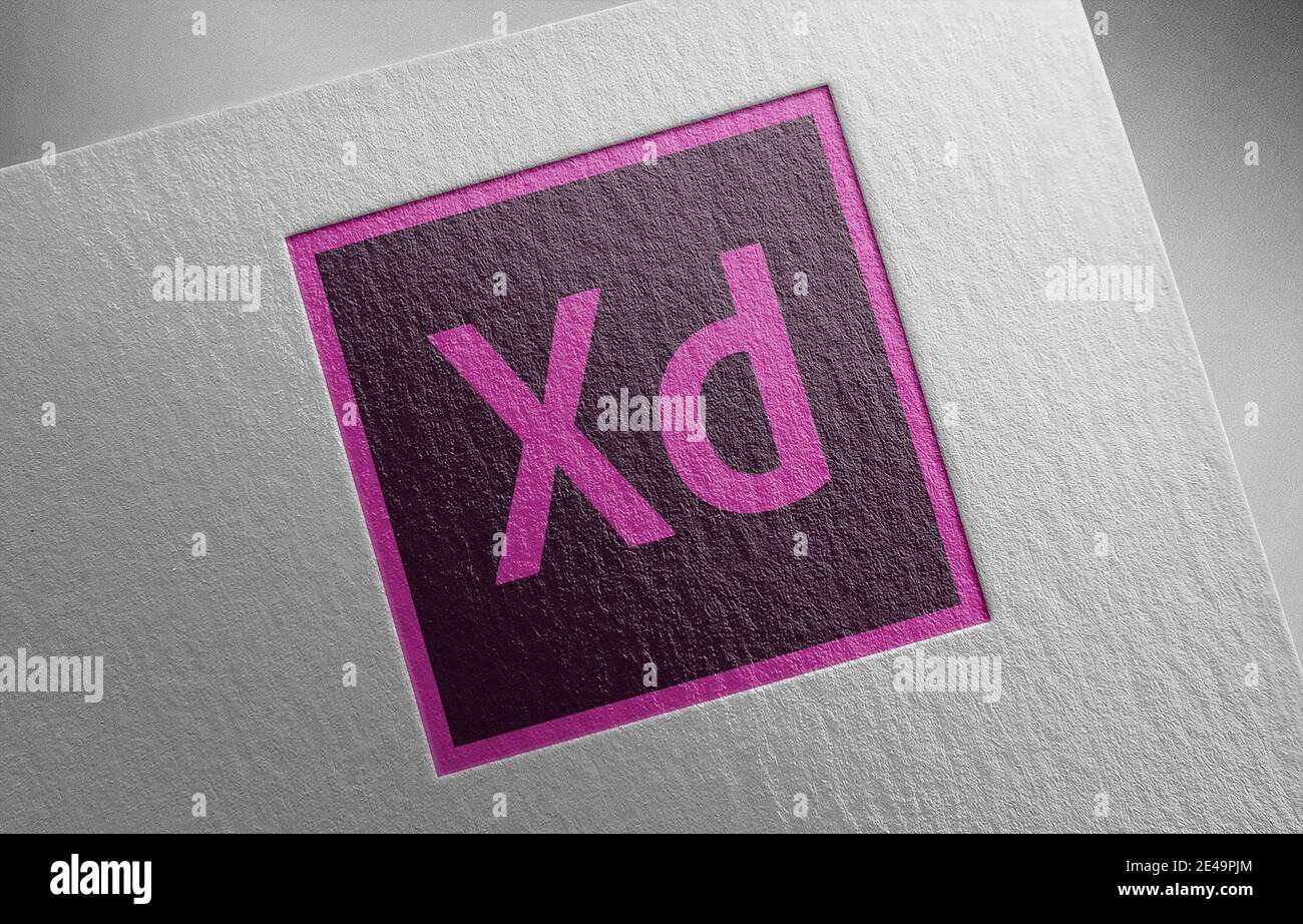 Adobe XD ist ein von Adobe Inc. Entwickeltes und veröffentlichtes Vektor-basiertes Tool für das Design von Web-Apps und mobilen Apps Stockfoto