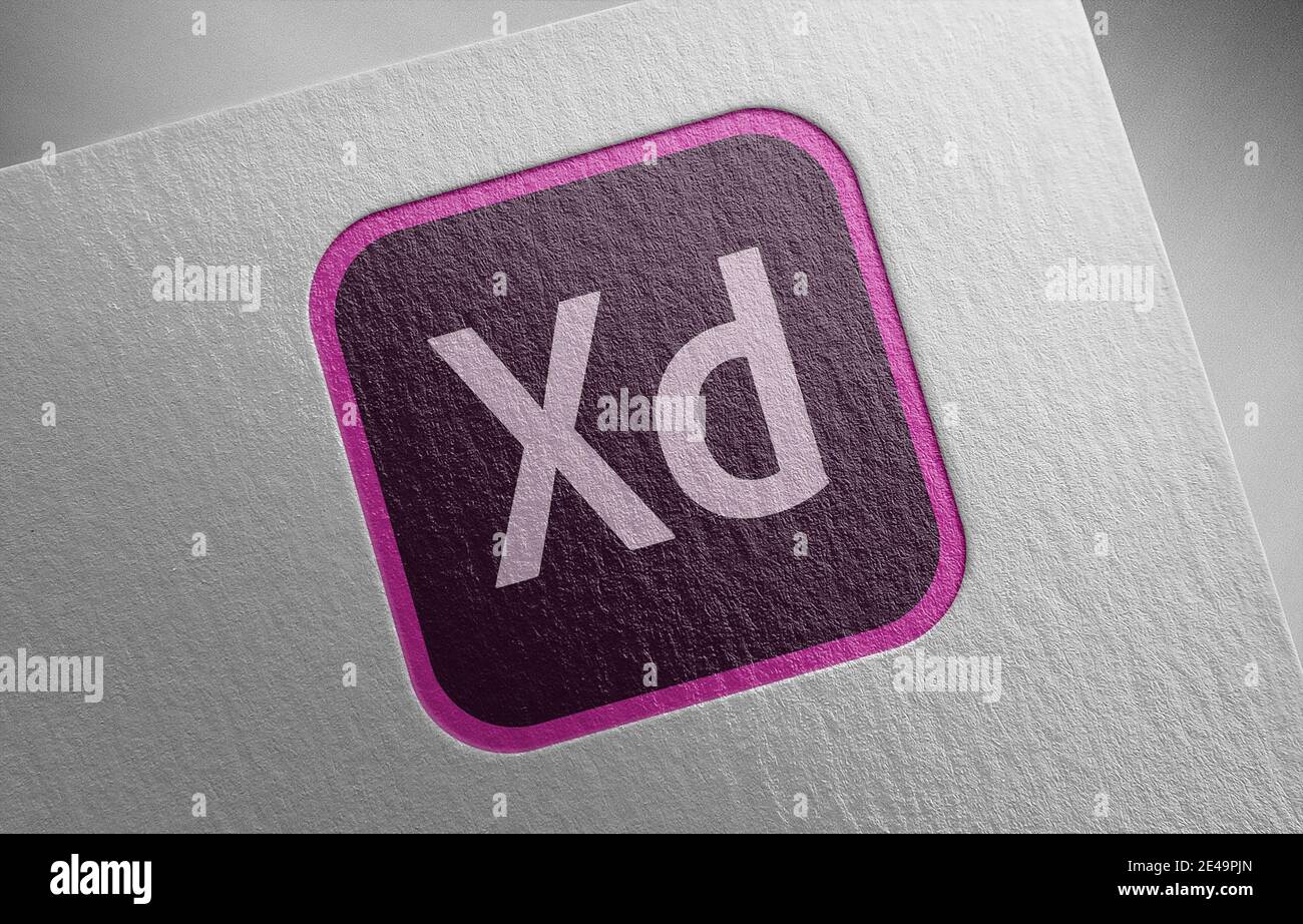 Adobe XD ist ein von Adobe Inc. Entwickeltes und veröffentlichtes Vektor-basiertes Tool für das Design von Web-Apps und mobilen Apps Stockfoto