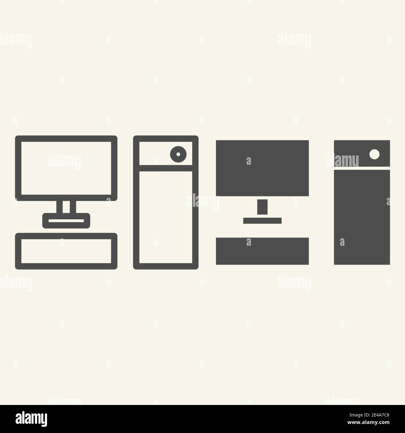 Computerzeile und Glyph-Symbol. PC-Vektorgrafik isoliert auf Weiß. Design im Desktop-Design für Web und App. Eps 10. Stock Vektor