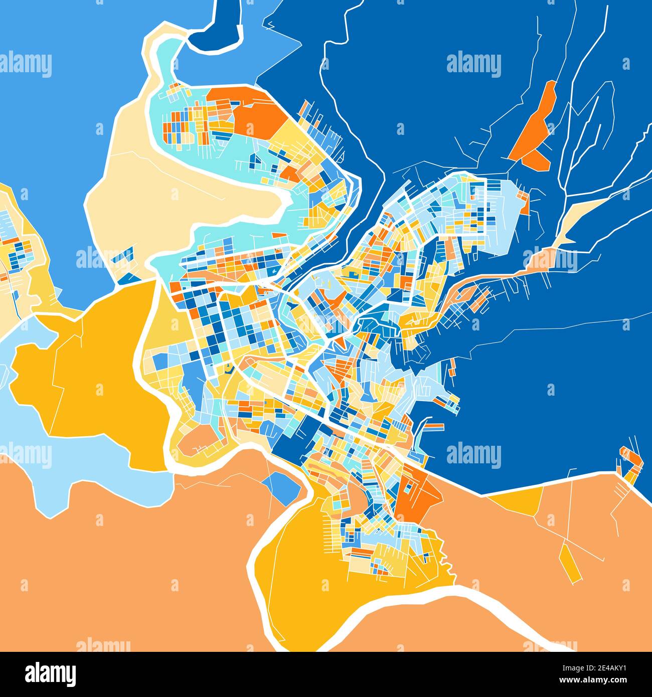 Farbkunstkarte von Florencia, Kolumbien, Kolumbien in Blau und Orangen. Die Farbabstufungen in der Florencia-Karte folgen einem zufälligen Muster. Stock Vektor