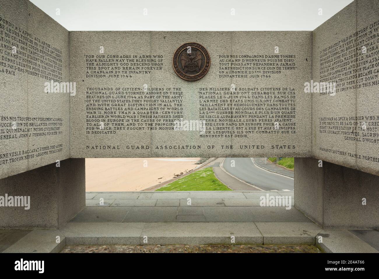 Denkmal der United States National Guard am Omaha Beach, Saint-Laurent-Sur-Mer, D-Day Beaches Area, Calvados, Normandie, Frankreich Stockfoto