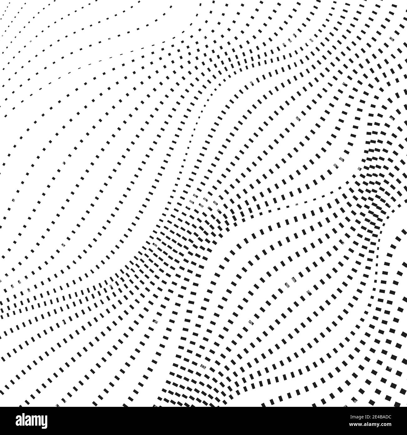Schwarze gepunktete, wellige Linien. Diagonale Wellenformen, weißer Hintergrund. Dynamisches Vektormuster. Monochromes op Art Design. Abstrakte Halbtongrafik. EPS10 Stock Vektor
