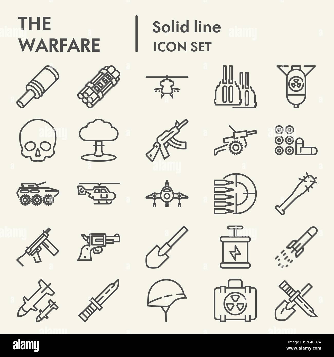 Kriegsführung Linie Icon-Set, Armee Symbole Sammlung, Vektor-Skizzen ...