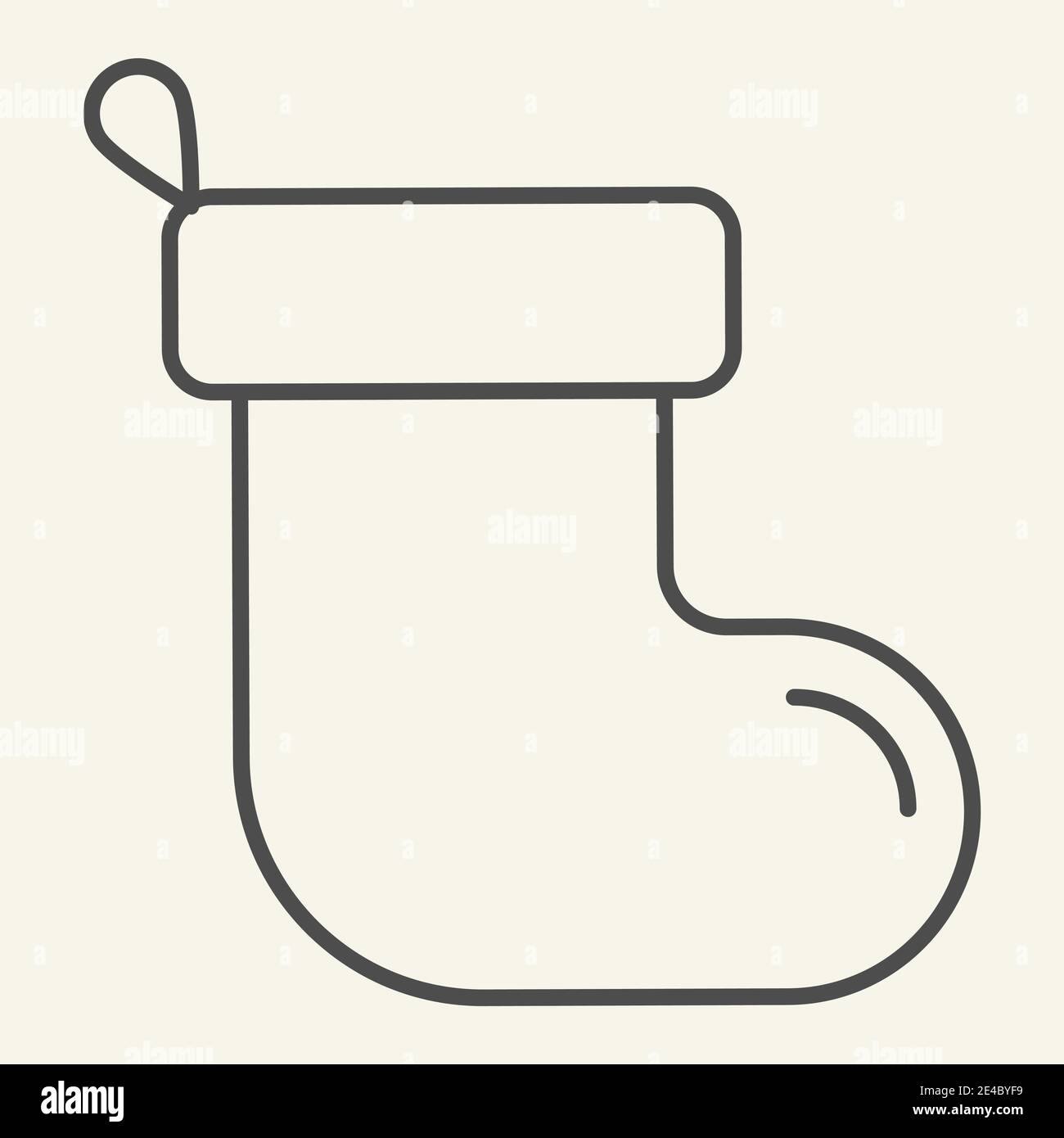 Weihnachten Socke dünne Linie Symbol. Hängende Winter Urlaub Dekoration skizzieren Stil Piktogramm auf weißem Hintergrund. Neujahrsstrumpf für Geschenke für mobile Geräte Stock Vektor