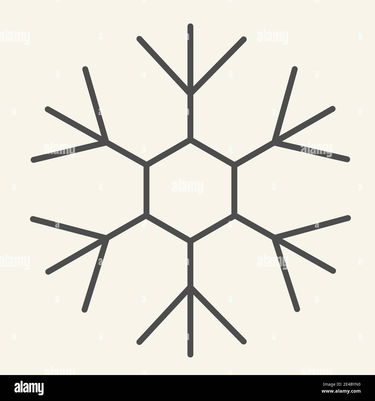 Schneeflocke dünne Linie Symbol. Eiskristall-Schneeflocke mit sechsfacher Symmetrie Umriss Stil Piktogramm auf weißem Hintergrund. Neues Jahr für mobile Geräte Stock Vektor
