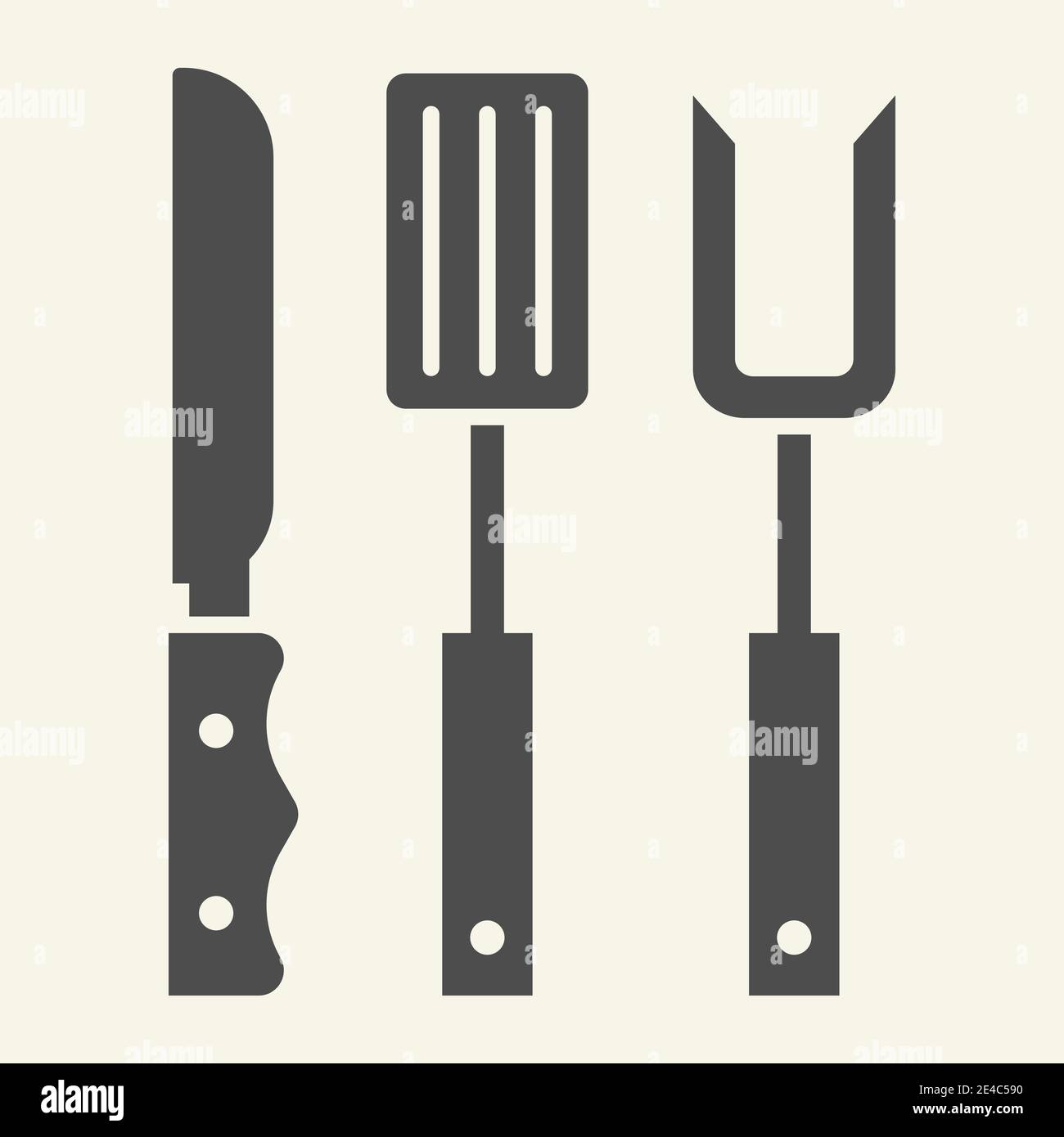 BBQ Grill Besteck solide Symbol. Röstung Utensil Symbol, Glyphen Stil Piktogramm auf beigem Hintergrund. Metzgermesser, Gabel und Spatel-Schild für Mobile Stock Vektor